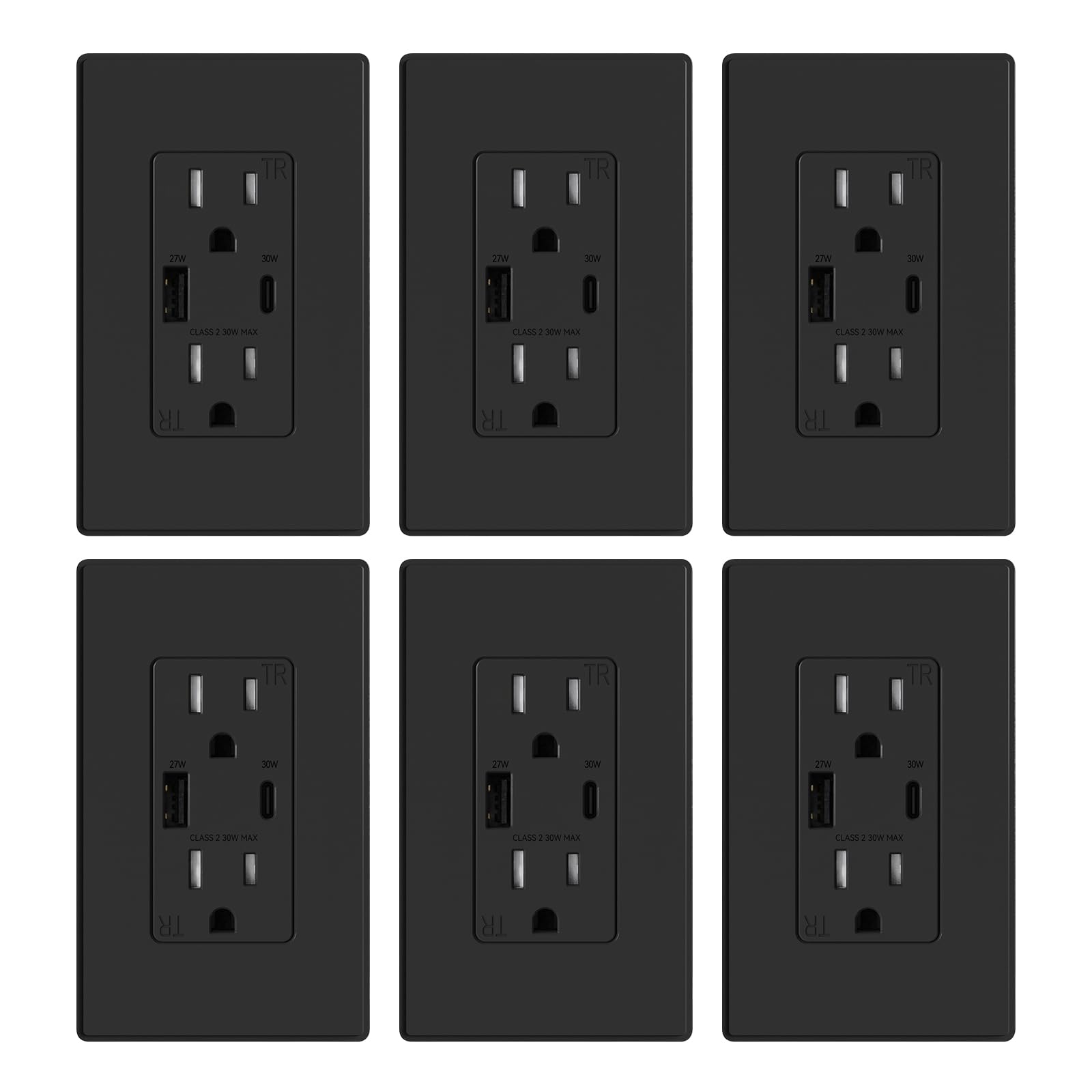 USB A/C, 30W 6.0A Total Output Outlet with 15A/20A, Tamper-Resistant Wall Outlet