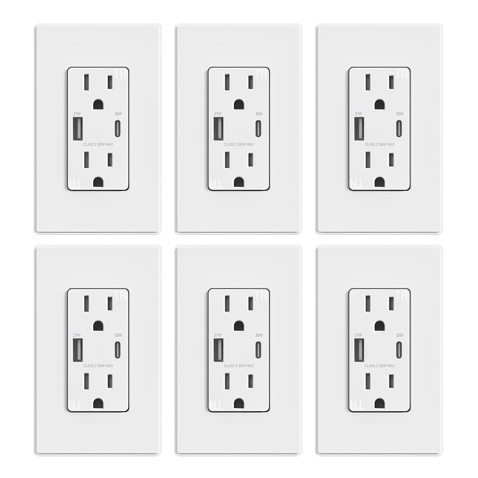 USB A/C, 30W 6.0A Total Output Outlet with 15A/20A, Tamper-Resistant Wall Outlet