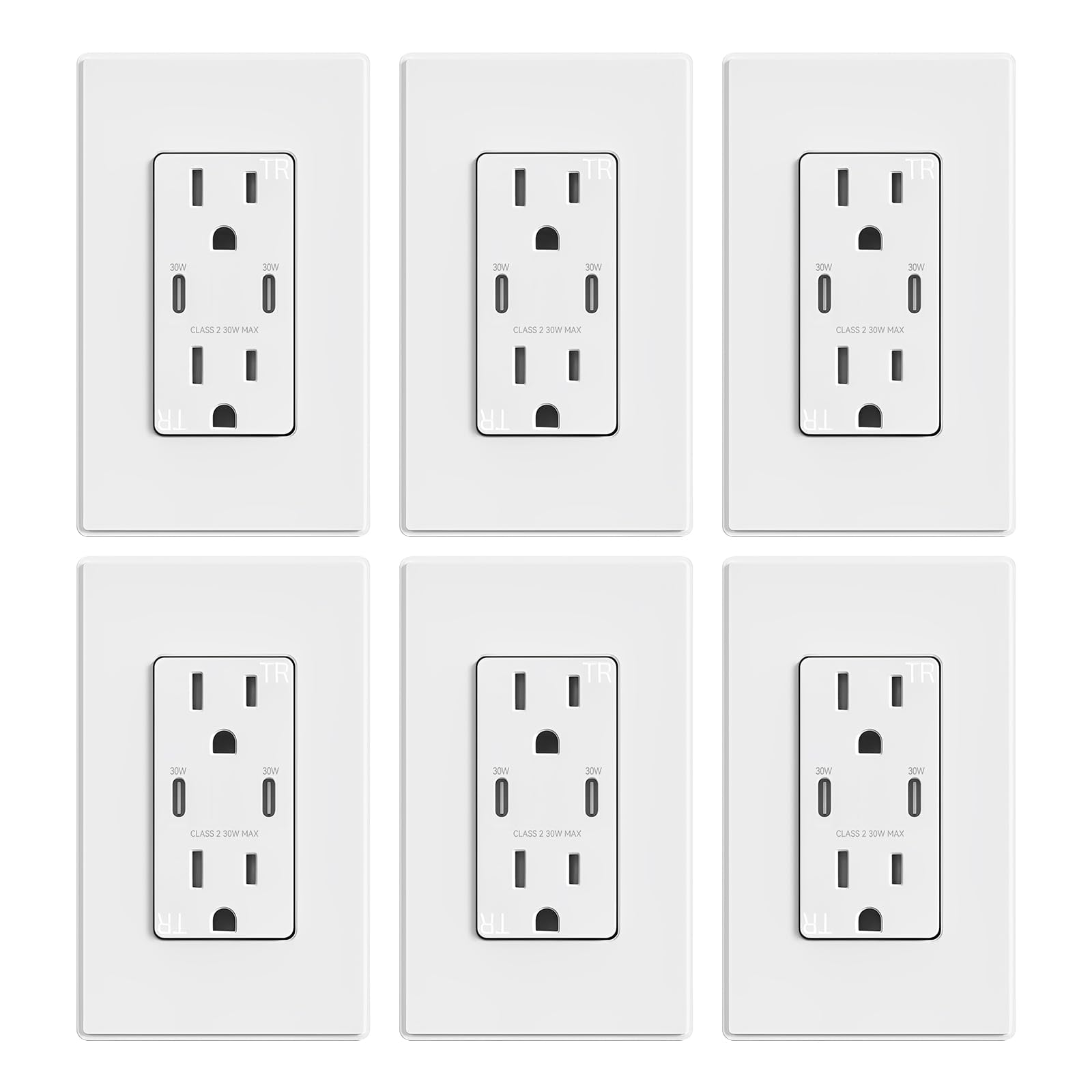 USB C/C, 30W 6.0A Total Output Outlet with 15A/20A, Tamper-Resistant Wall Outlet