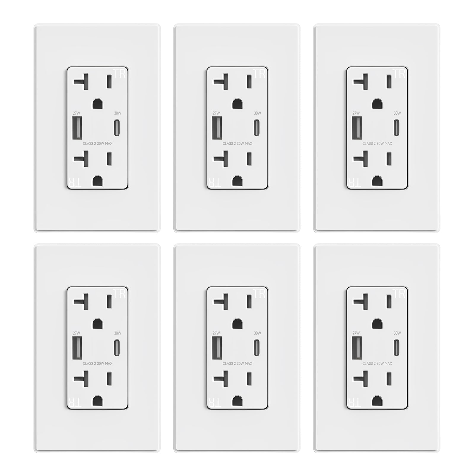 USB A/C, 30W 6.0A Total Output Outlet with 15A/20A, Tamper-Resistant Wall Outlet