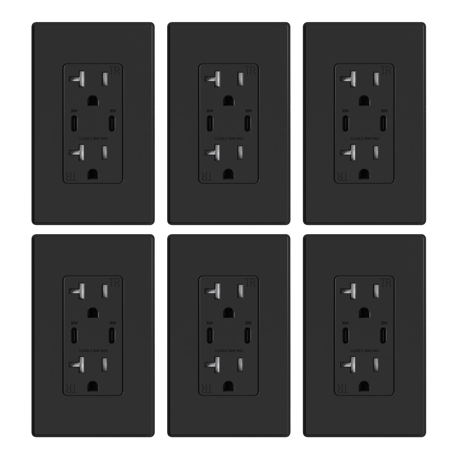 USB C/C, 30W 6.0A Total Output Outlet with 15A/20A, Tamper-Resistant Wall Outlet