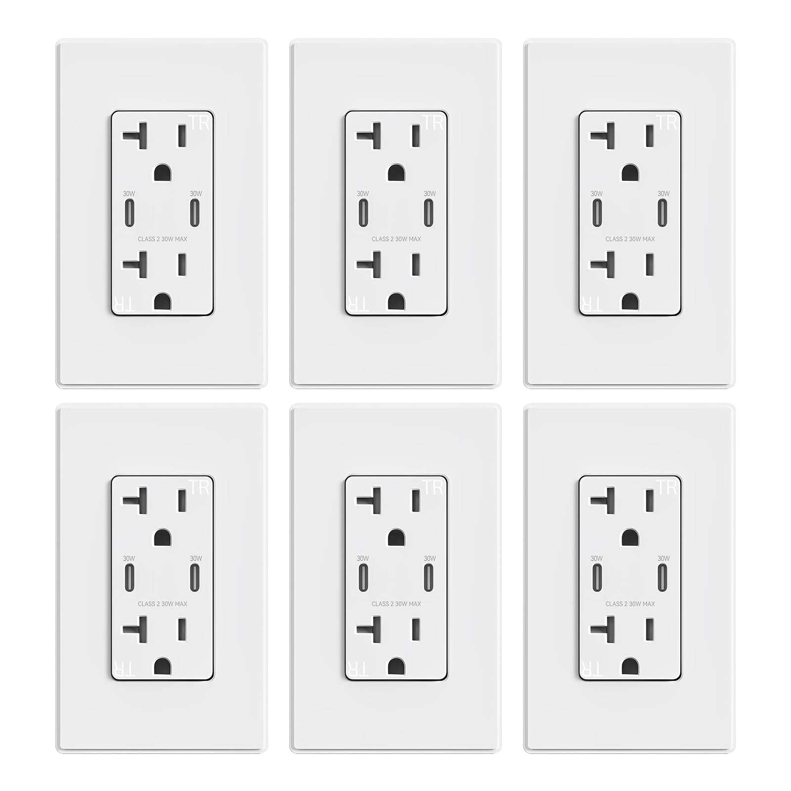 USB C/C, 30W 6.0A Total Output Outlet with 15A/20A, Tamper-Resistant Wall Outlet