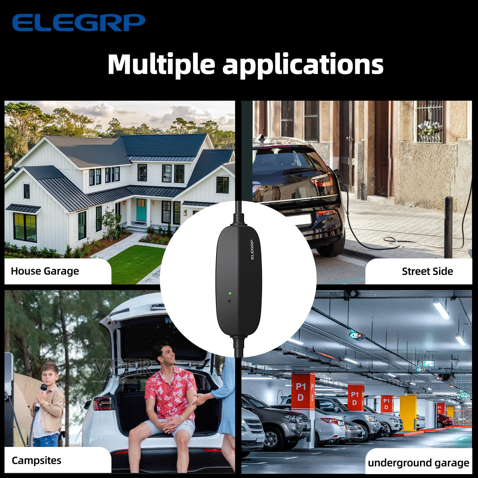 Flexible Level 1-2 J1772 EV Portable Charger with Dual Plug