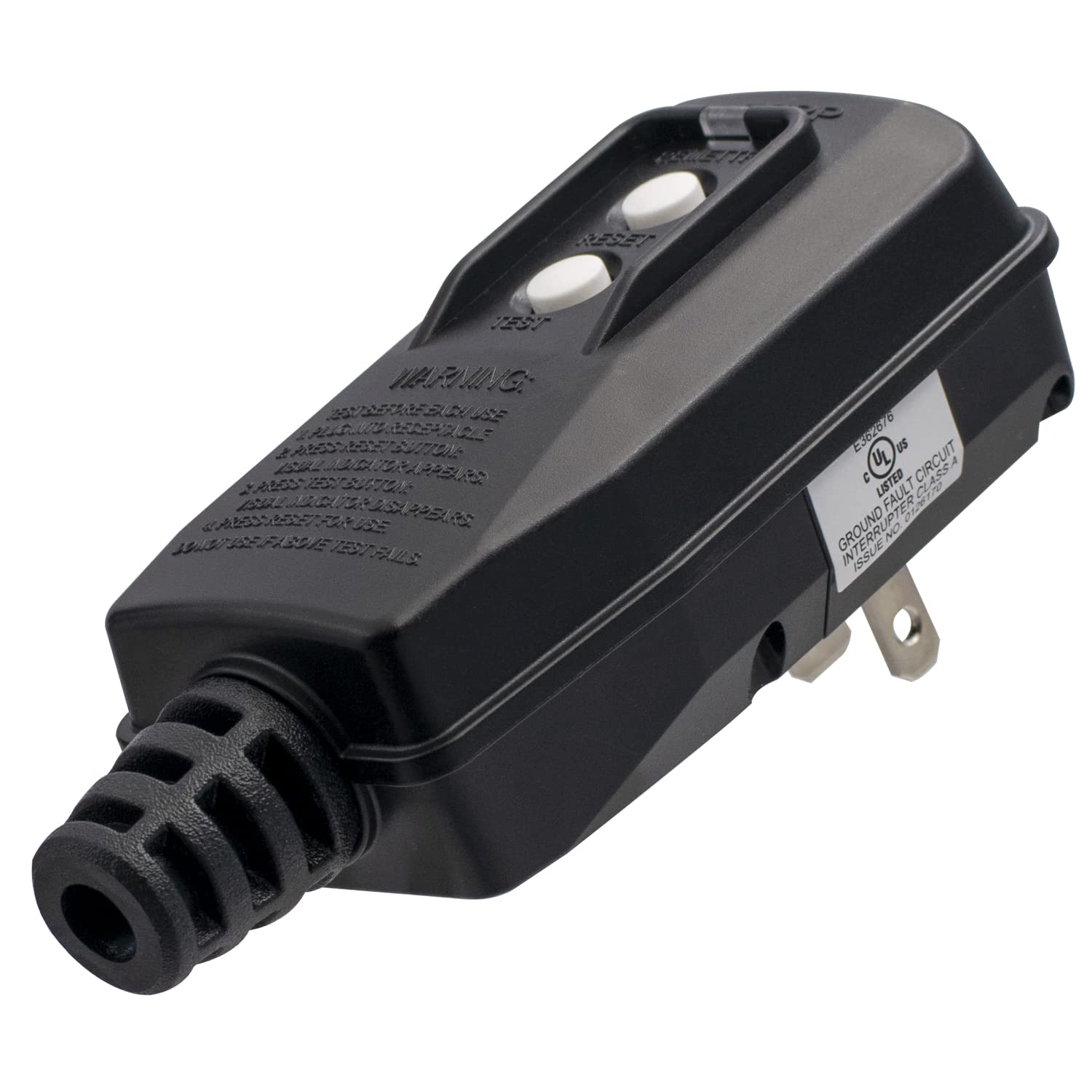 ELEGRP Portable Plug-in GFCI Replacement Plug, 5-15P 3-Prong Grounding, Manual or Auto Reset, for Power Washer & Pool Pump, UL Listed