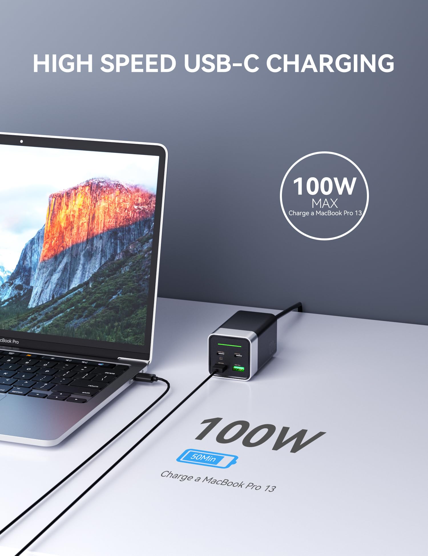 ELEGRP GaNIII 120W Fast Quick Charger Station, Dual USB C Dual USB A Multi-Port, PD 100W Power Adapter for MacBook Pro/Air, iPad, iPhone 14/13/12 Series, Galaxy S22/21, Steam Deck & More