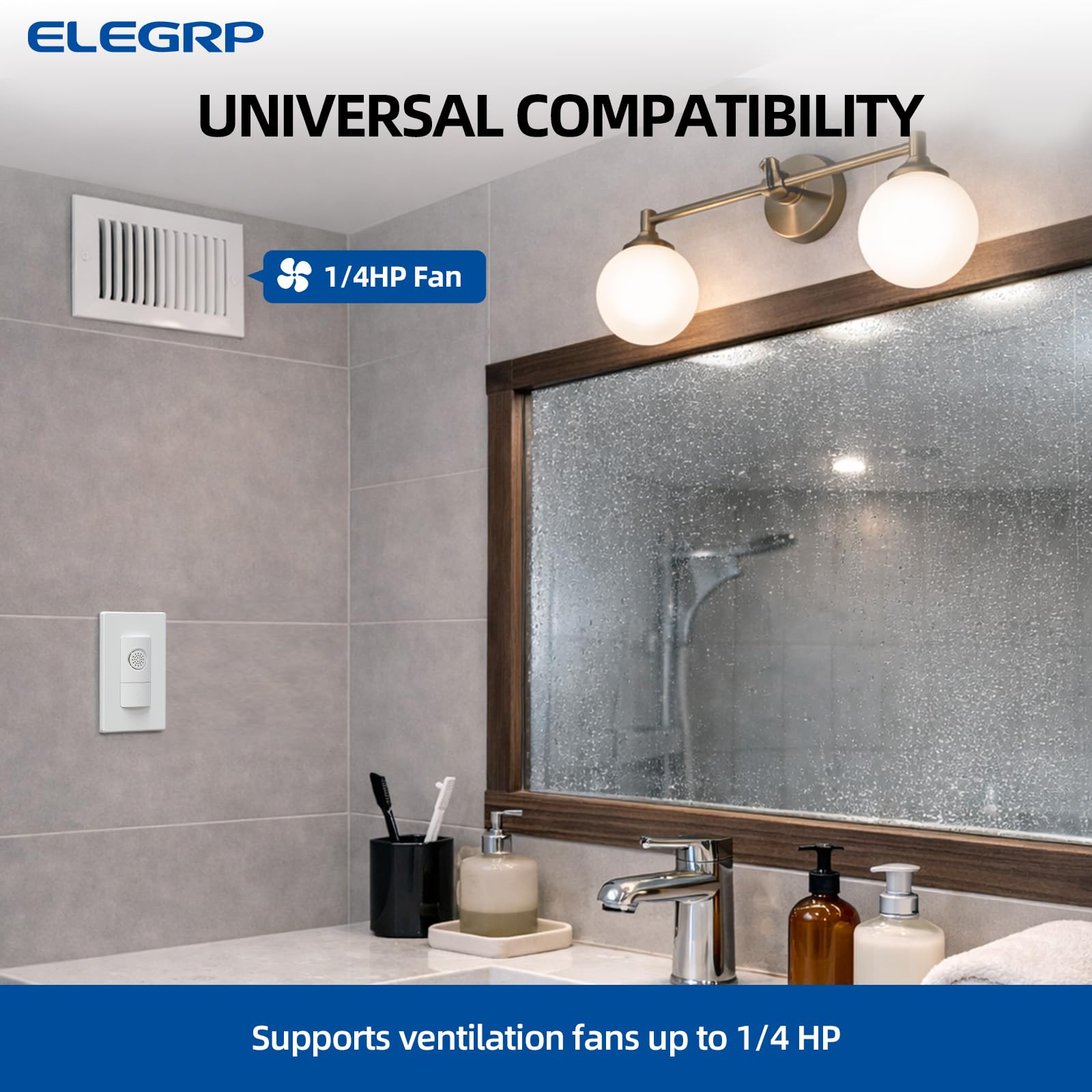 ELEGRP Humidity Sensor Switch for Exhaust Fan, Bathroom Moisture Control, Automate Ventilation, Air Circulation, Ground Wire Required, Single Pole, White