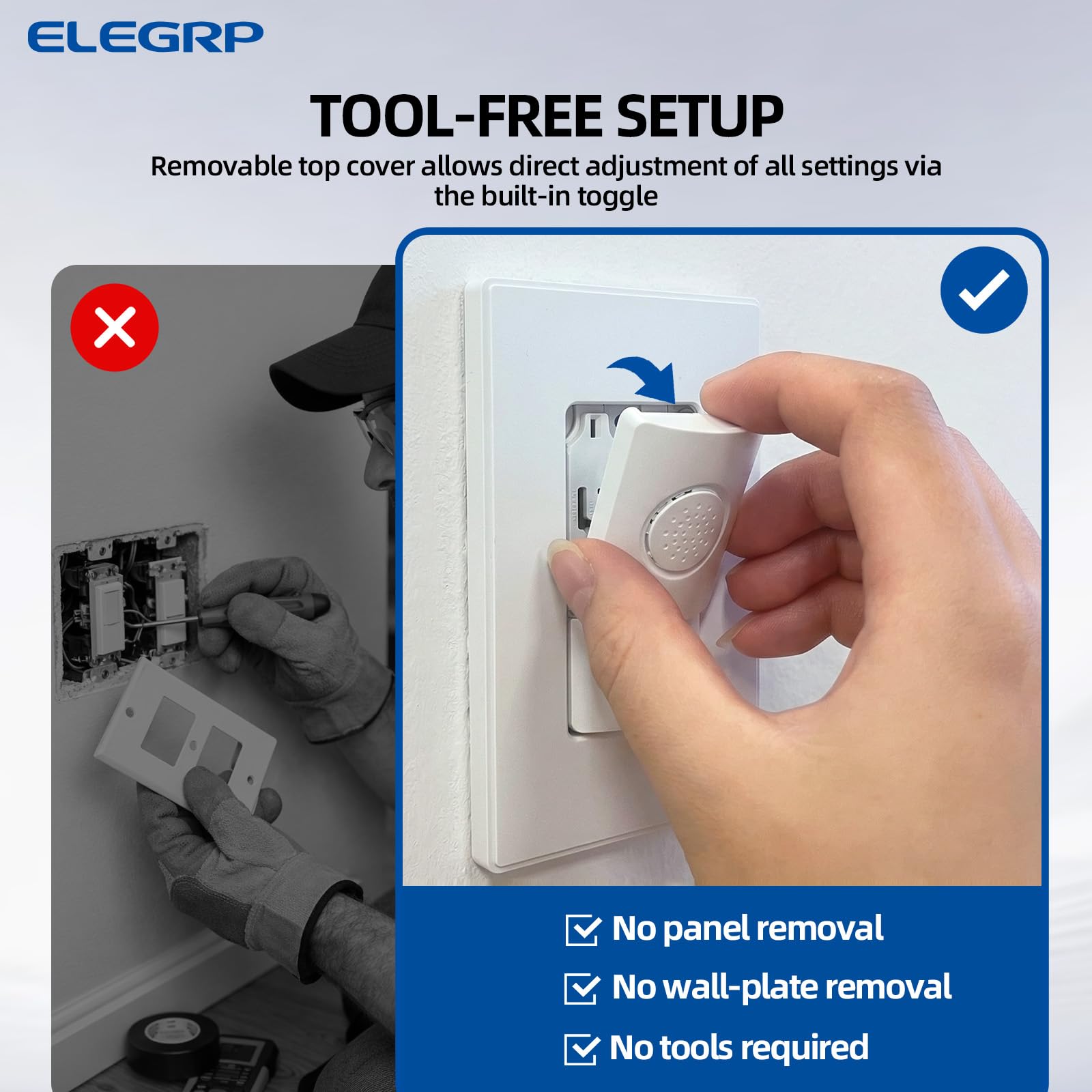 ELEGRP Dual Combination Humidity Sensor Switch with Light Control, Exhaust Fan Automate Ventilation, Moisture Control, Air Circulation for Bathroom, Ground Wire Required, Single Pole