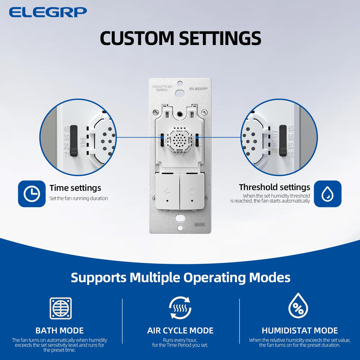 Bathroom Humidity Sensor Switch with Light Control and Automatic Ventilation
