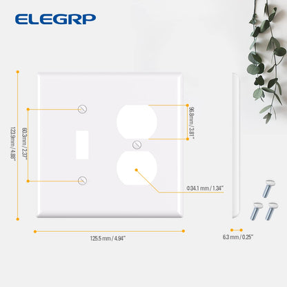 Combination Wall Plate ELEGRP 1-Toggle Light Switch 1-Duplex Receptacle Outlet Combination Wall Plate Cover, Mid-Size 4.88" x 4.94" Unbreakable Thermoplastic Faceplate Cover, UL Listed