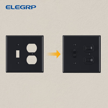 Combination Wall Plate ELEGRP 1-Toggle Light Switch 1-Duplex Receptacle Outlet Combination Wall Plate Cover, Mid-Size 4.88" x 4.94" Unbreakable Thermoplastic Faceplate Cover, UL Listed