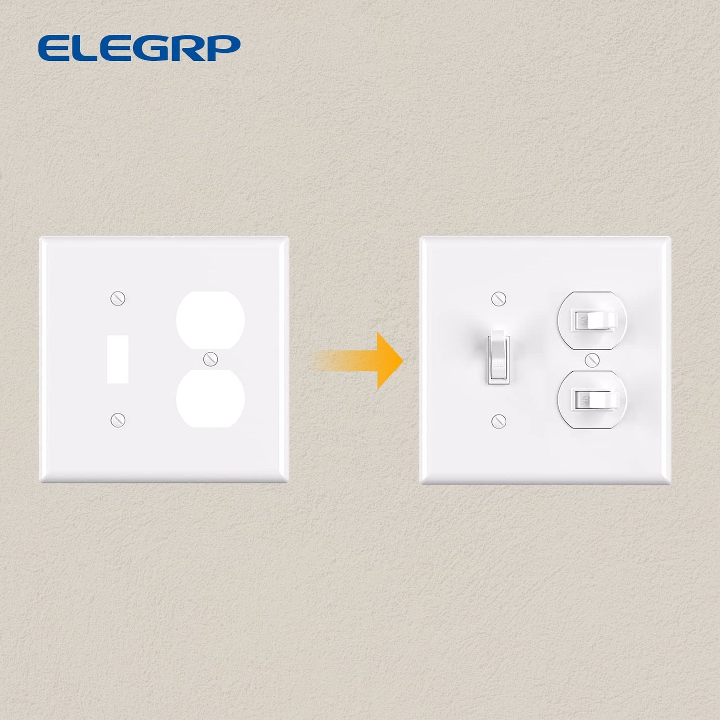 Combination Wall Plate ELEGRP 1-Toggle Light Switch 1-Duplex Receptacle Outlet Combination Wall Plate Cover, Mid-Size 4.88" x 4.94" Unbreakable Thermoplastic Faceplate Cover, UL Listed