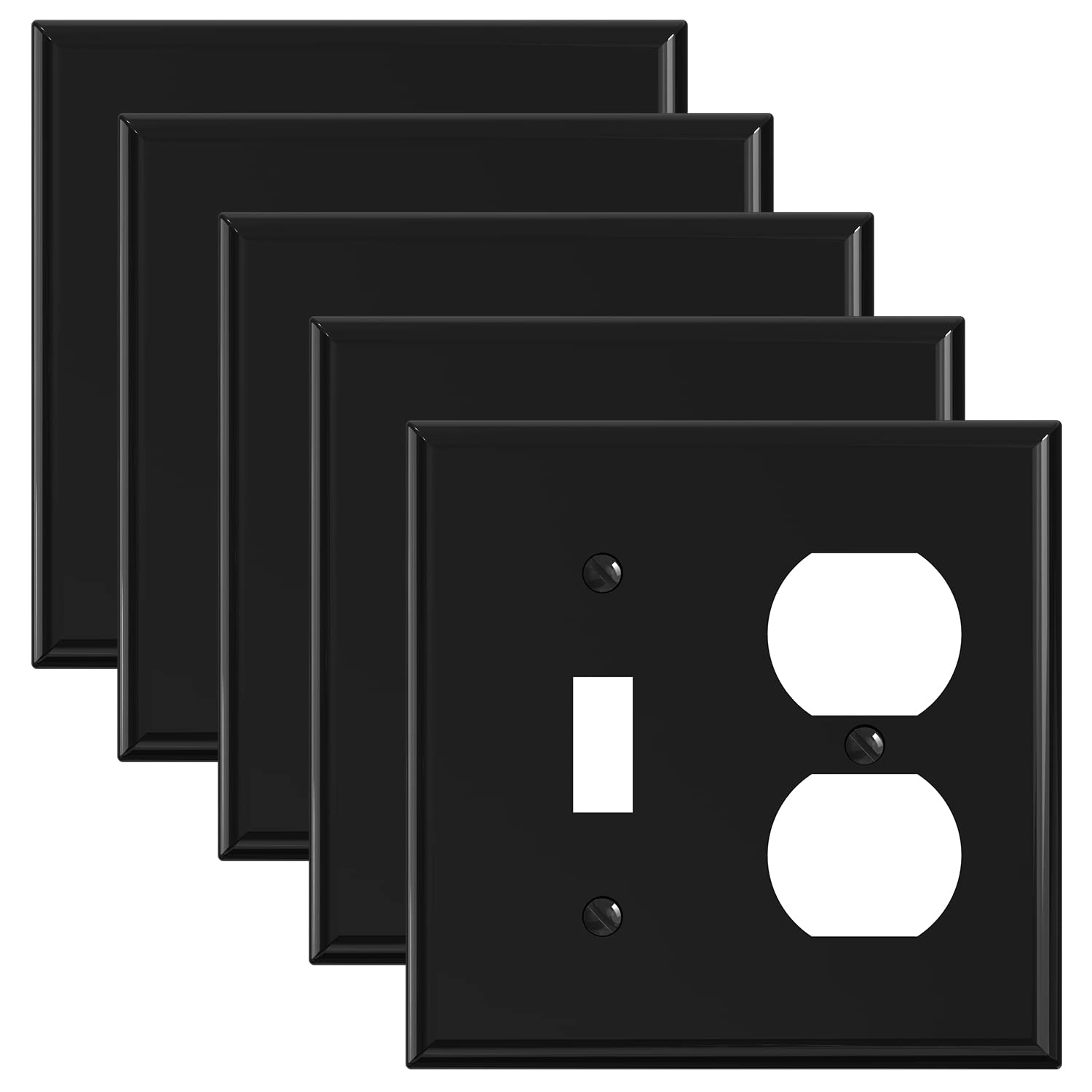 ELEGRP 1-Toggle Light Switch & 1-Duplex Outlet Wall Plate Cover, Mid-Size 4.88" x 4.94", Unbreakable Thermoplastic, Gloss Finish, UL Listed