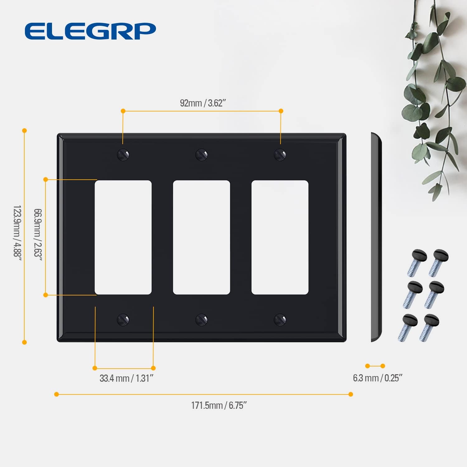ELEGRP Glossy  1-Gang 2-Gang 3-GangMid-Size Wall Plate, 5 Pack