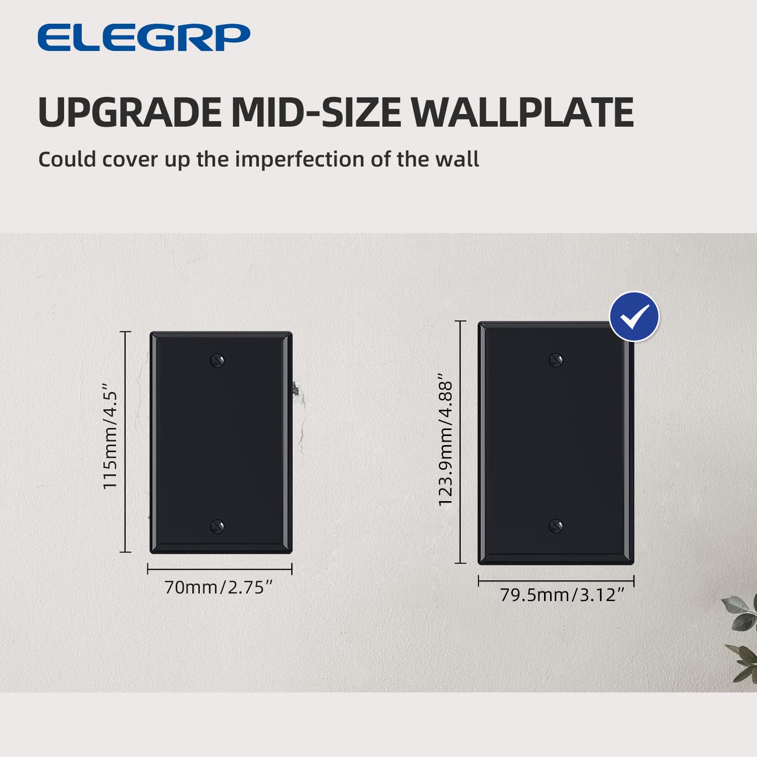 ELEGRP Blank Wall Plate Cover, Durable Polycarbonate, Glossy Finish, Easy Installation, 1-Gang & 2-Gang, UL Listed