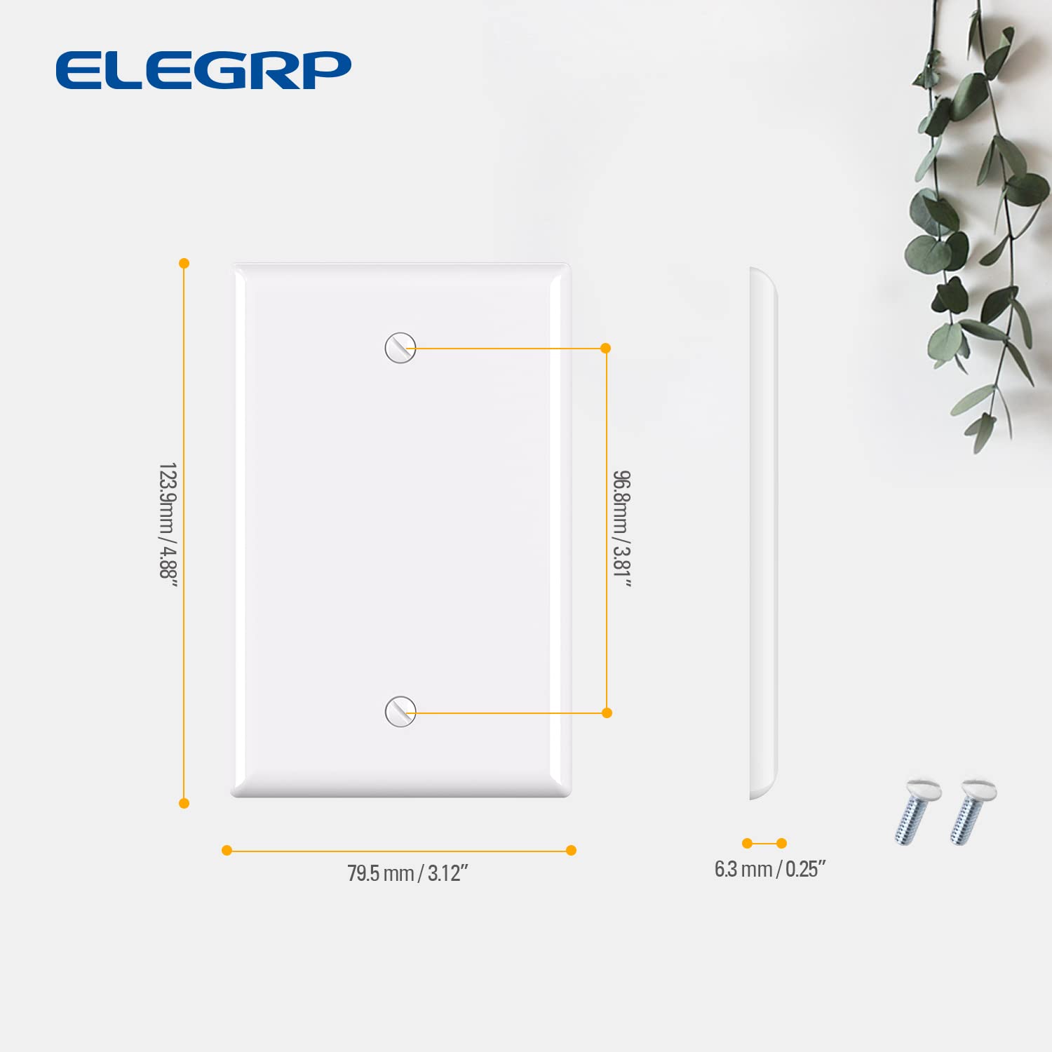 ELEGRP Blank Wall Plate Cover, Durable Polycarbonate, Glossy Finish, Easy Installation, 1-Gang & 2-Gang, UL Listed
