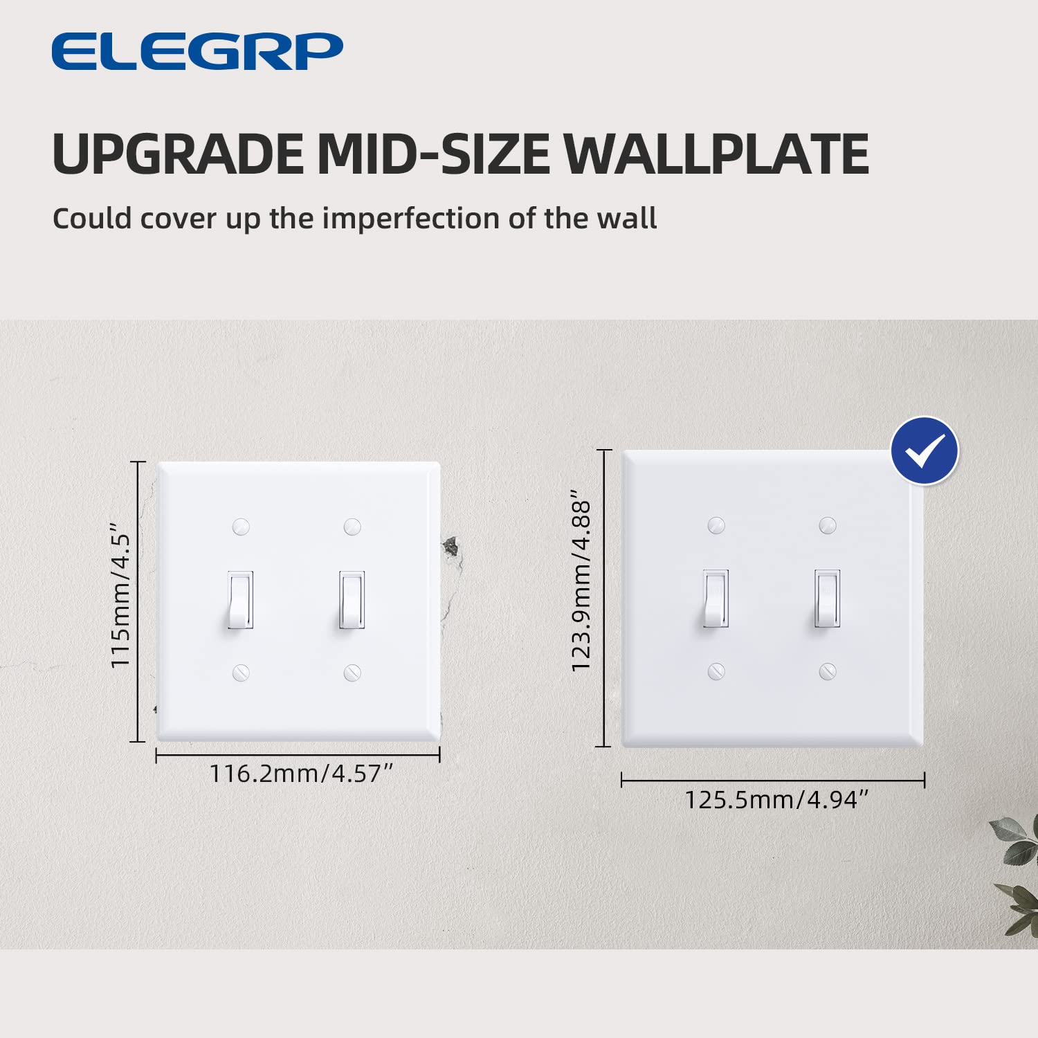 ELEGRP Toggle Switch Wall Plates, Mid-Size 1-Gang & 2-Gang Unbreakable Thermoplastic Covers for Toggle Dimmer Switches, UL Listed
