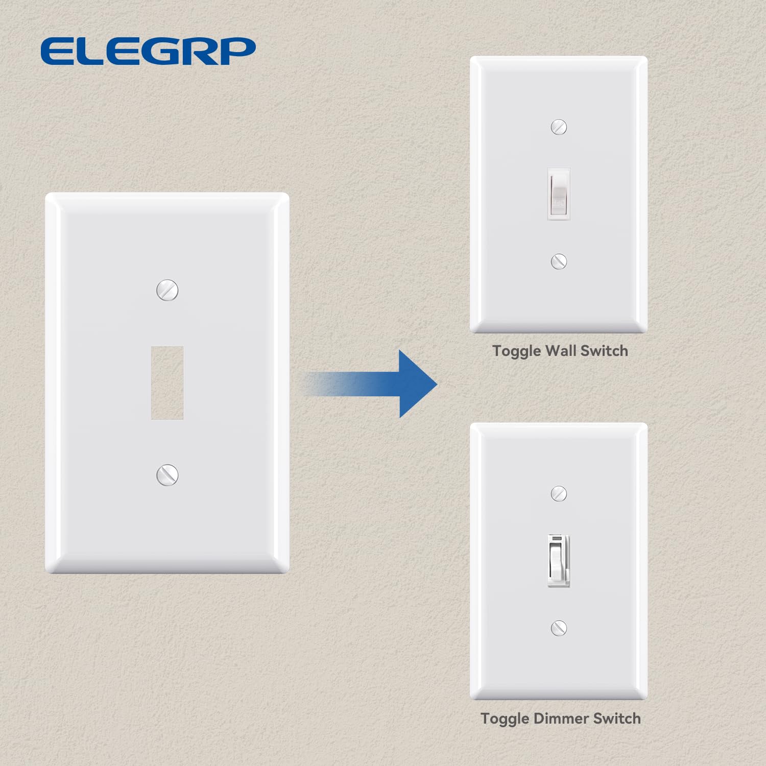 ELEGRP Toggle Switch Wall Plates, Mid-Size 1-Gang & 2-Gang Unbreakable Thermoplastic Covers for Toggle Dimmer Switches, UL Listed