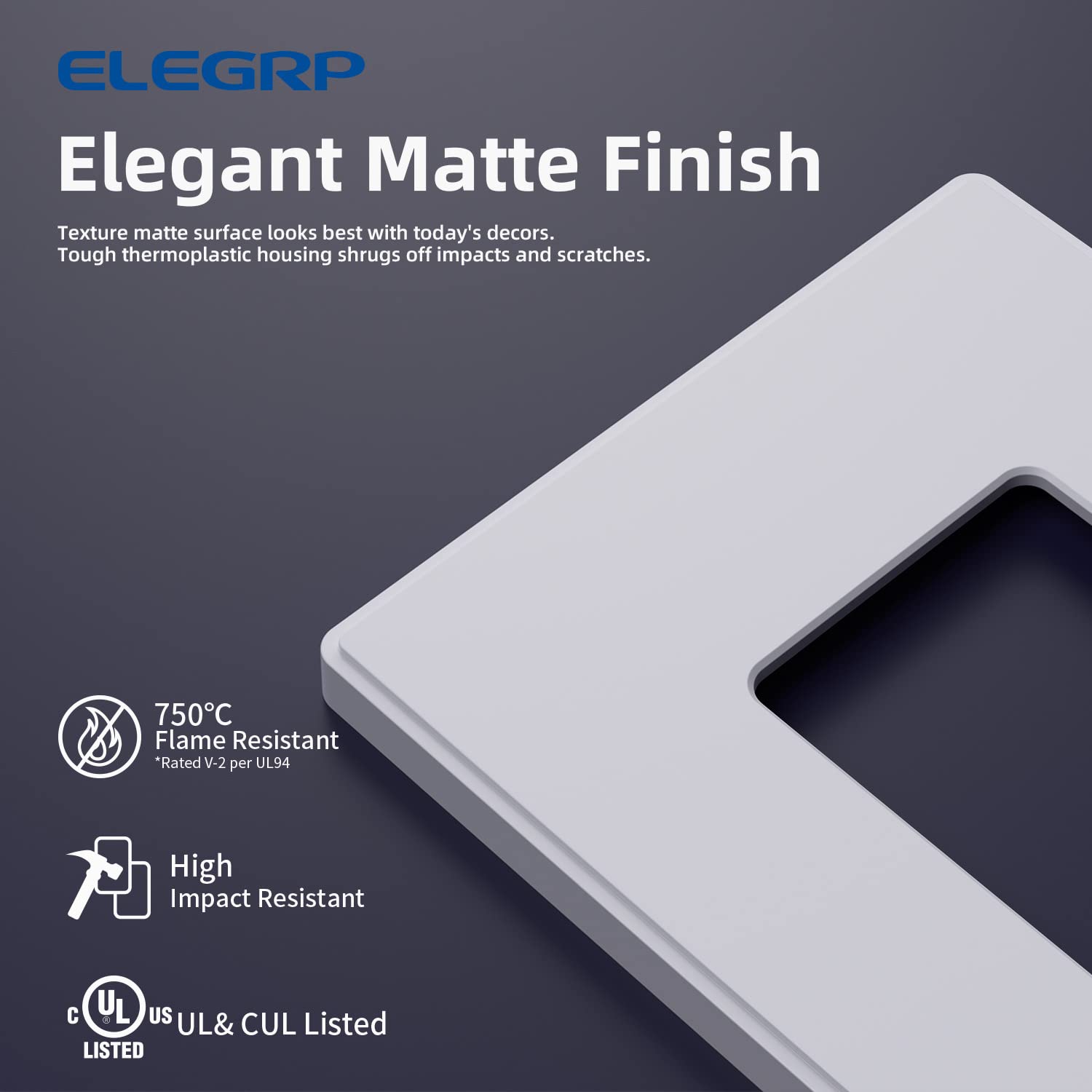 ELEGRP Screwless Decorative Receptacle Wall Plate Covers, Matte Finish, 1-Gang, 2-Gang, 3-Gang , Unbreakable Thermoplastic