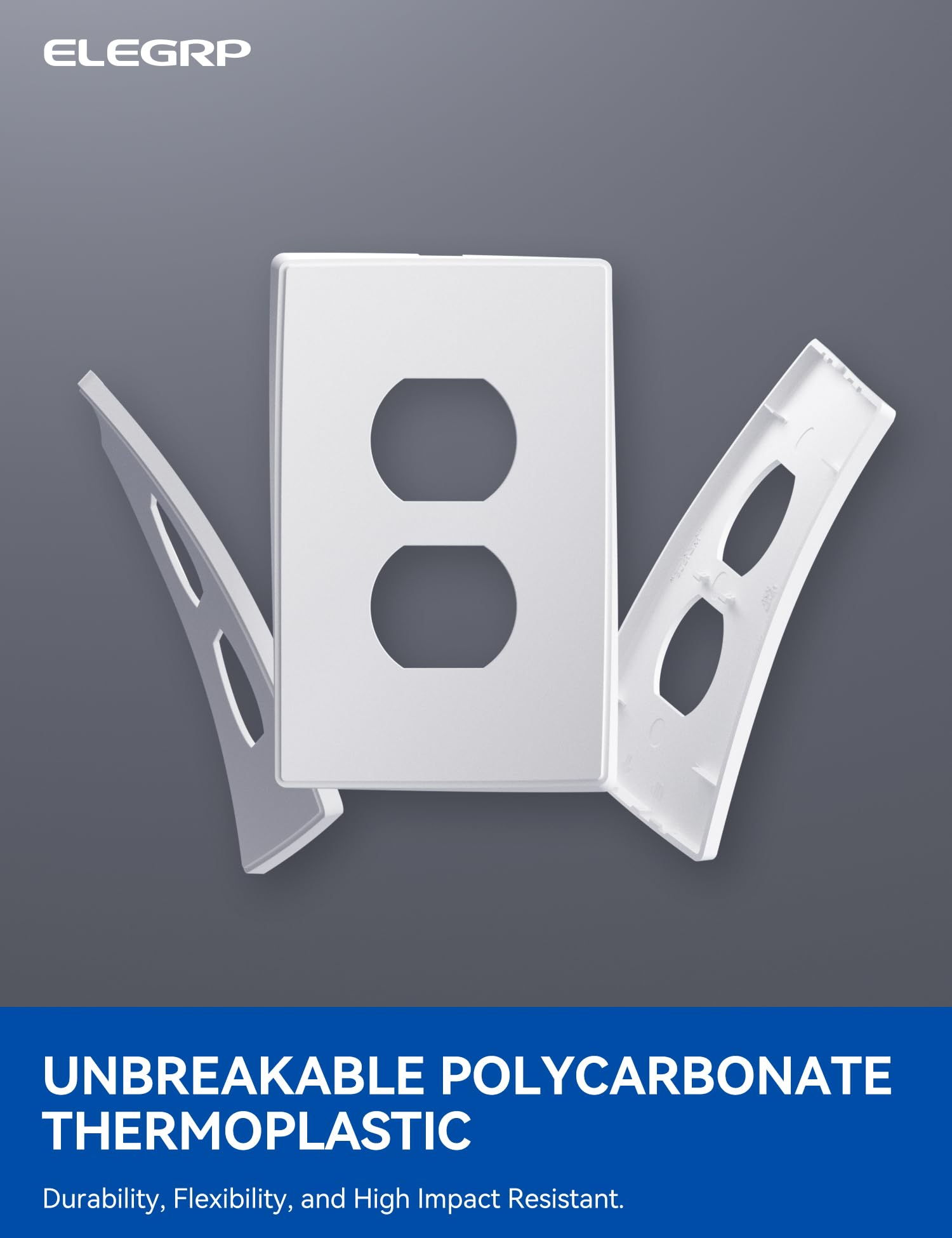 ELEGRP  1-Gang Screwless Duplex Wall Plates, Mid-Size, Unbreakable Thermoplastic Faceplate Cover for Duplex & Toggle Switches, UL Listed