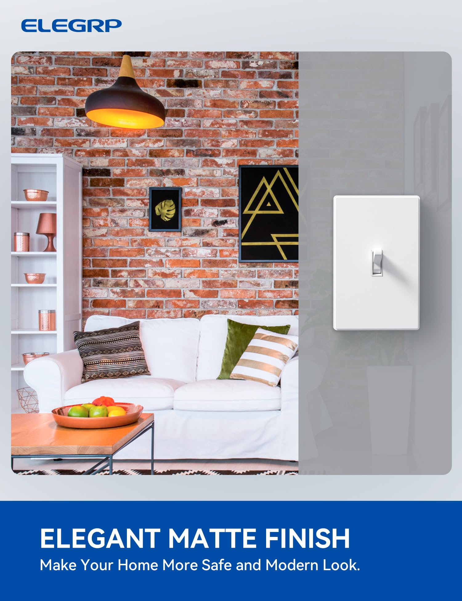 ELEGRP 1-Gang Screwless Toggle Wall Plates , Mid-Size, Unbreakable Thermoplastic, Matte Finish, UL Listed