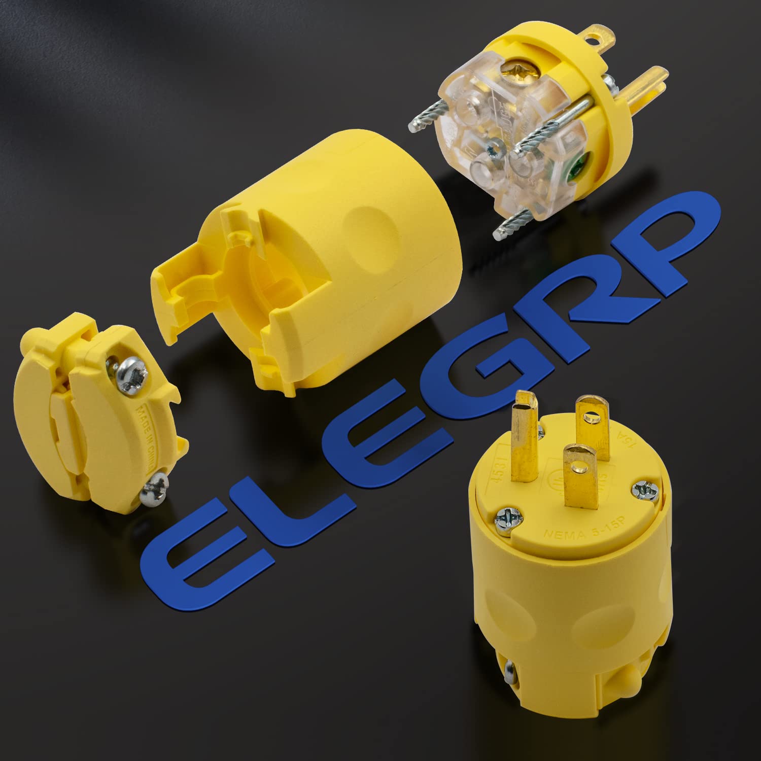 ELEGRP 15 Amp 125 Volt NEMA 5-15R Straight Blade Connector, 2 Pole 3 Wire Grounding, Yellow, Commercial Grade, 1 Pack