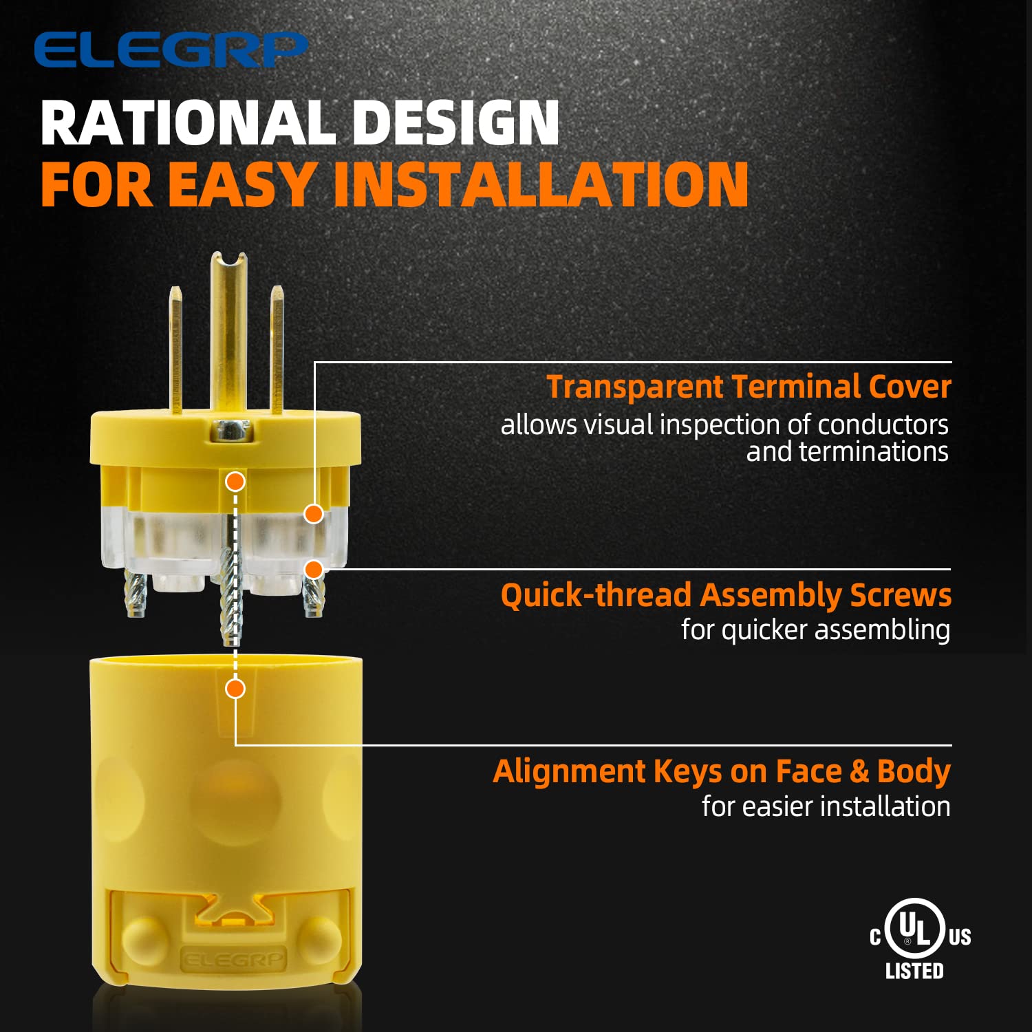 ELEGRP 15 Amp 125 Volt NEMA 5-15R Straight Blade Connector, 2 Pole 3 Wire Grounding, Yellow, Commercial Grade, 1 Pack