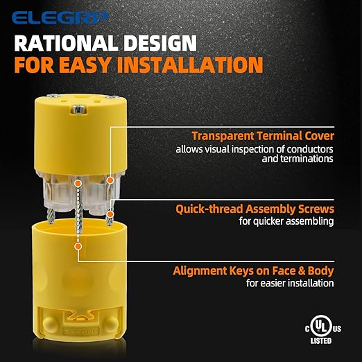 ELEGRP 15 Amp 125 Volt NEMA 5-15R Straight Blade Connector, 2 Pole 3 Wire Grounding, Yellow, Commercial Grade, 1 Pack