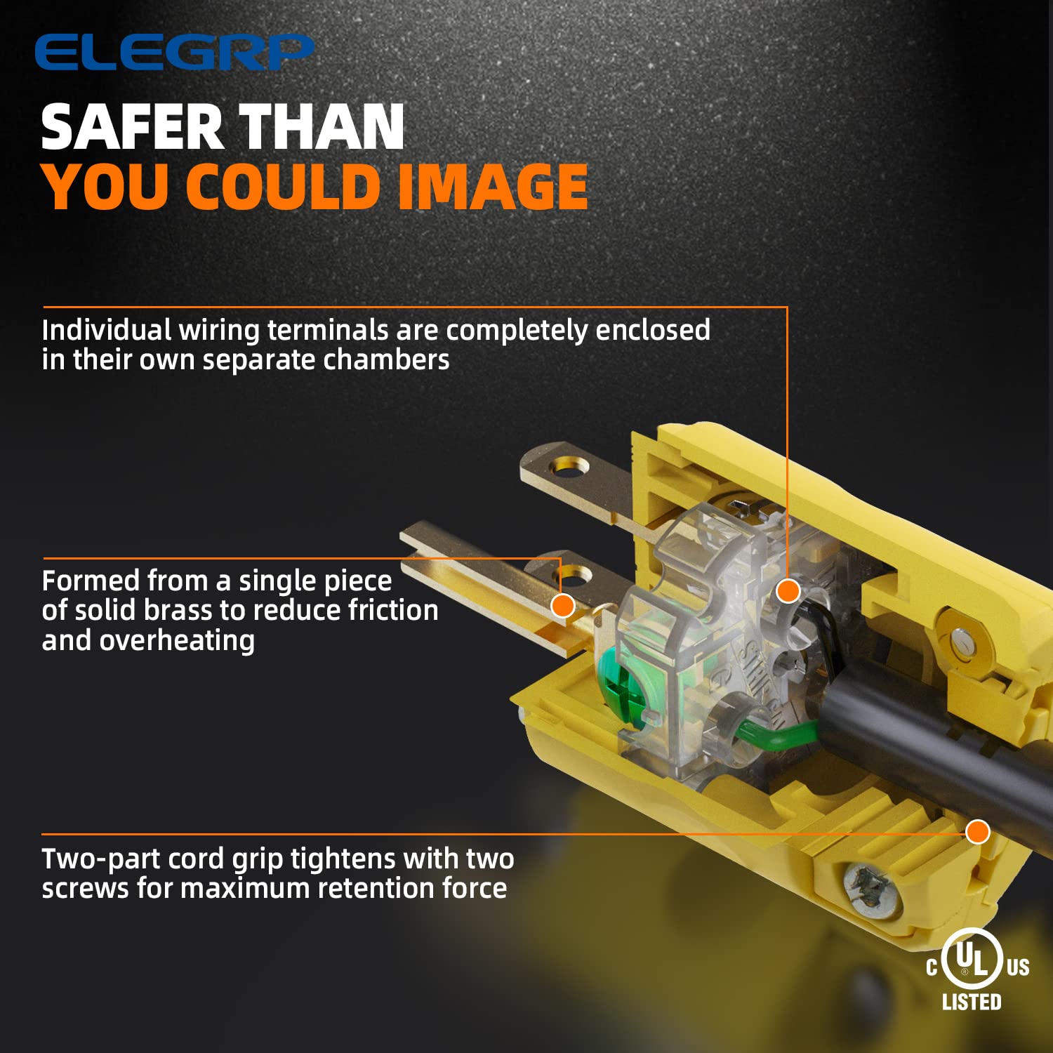 ELEGRP 15 Amp 125 Volt NEMA 5-15R Straight Blade Connector, 2 Pole 3 Wire Grounding, Yellow, Commercial Grade, 1 Pack