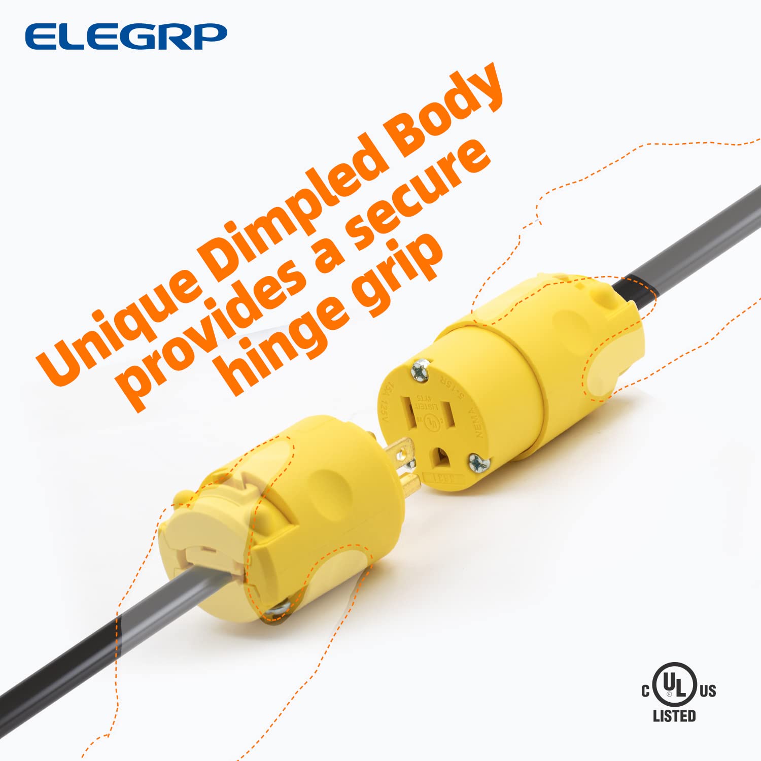 ELEGRP 15 Amp 125 Volt NEMA 5-15R Straight Blade Connector, 2 Pole 3 Wire Grounding, Yellow, Commercial Grade, 1 Pack