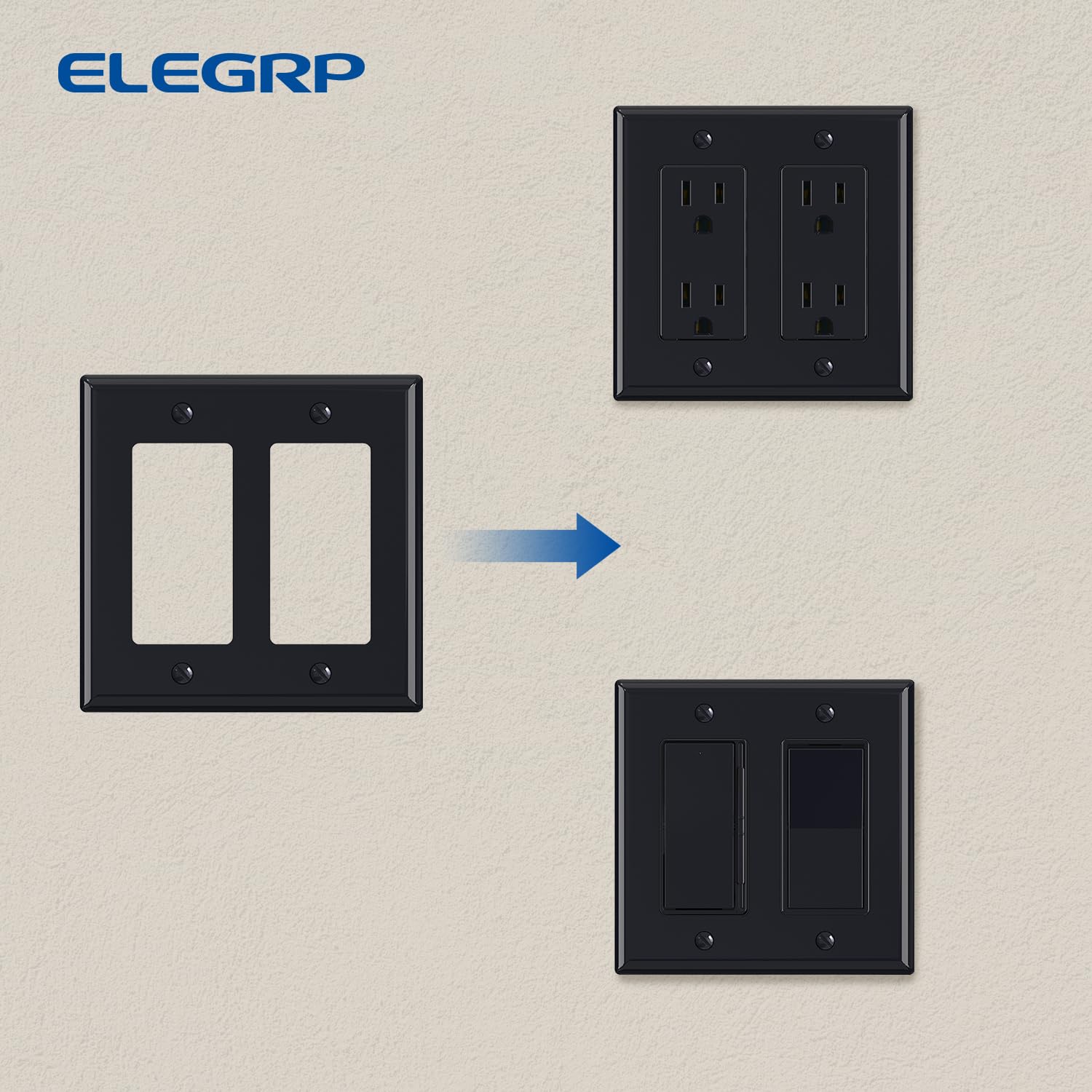 ELEGRP Decorative Wall Plates , 1-Gang, 2-Gang, 3-Gang, Screwless Design, Unbreakable Thermoplastic
