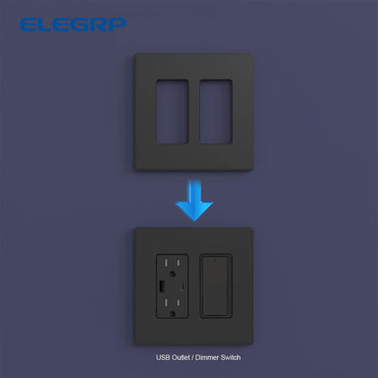 ELEGRP Screwless Decorative Receptacle Wall Plate Covers Matte 1Gang、2Gang、3Gang（5 Pack）
