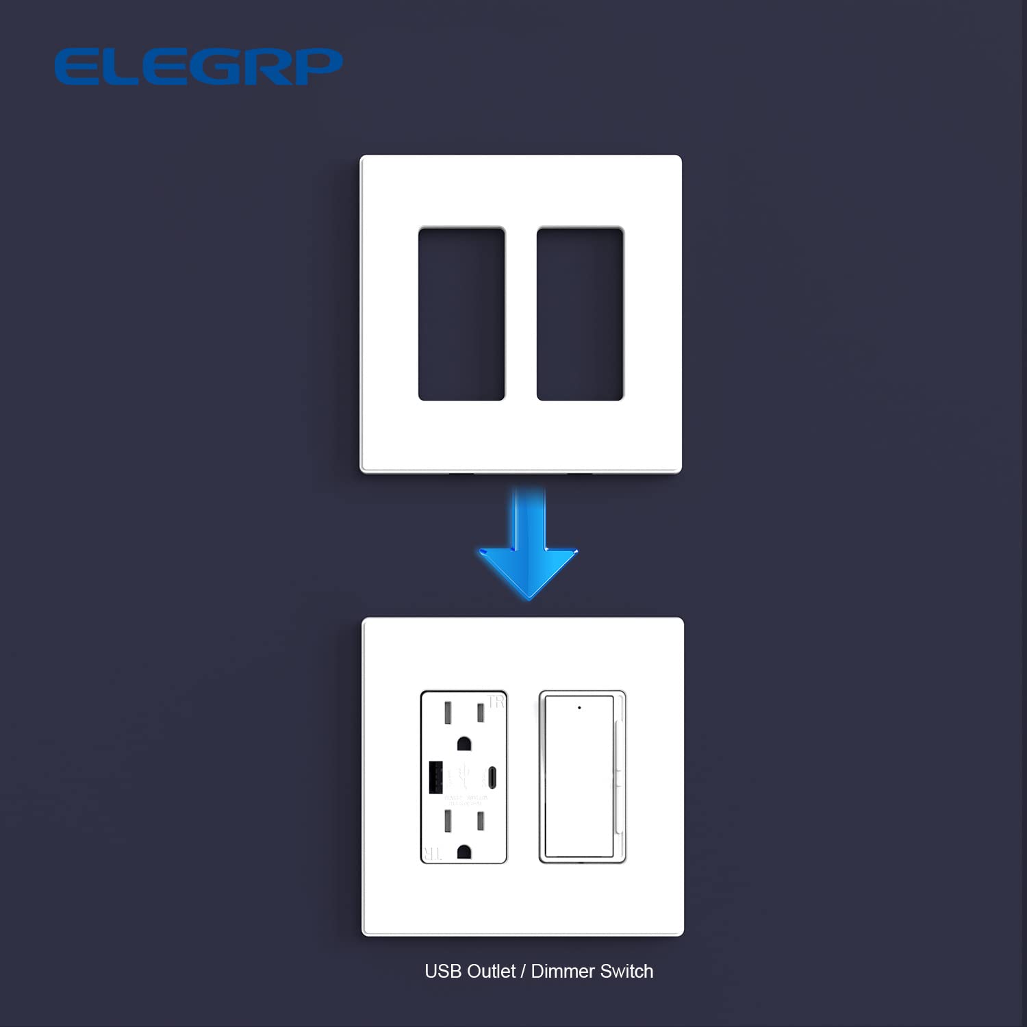 ELEGRP Screwless Decorative Receptacle Wall Plate Covers, Matte Finish, 1-Gang, 2-Gang, 3-Gang , Unbreakable Thermoplastic