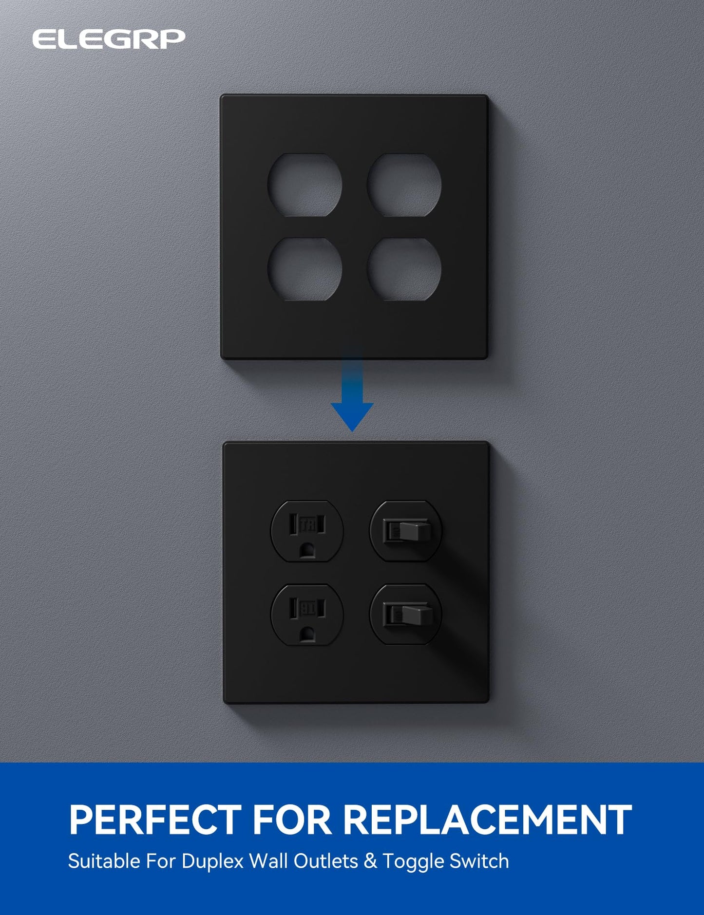 ELEGRP 2-Gang Screwless Duplex Wall Plates , Mid-Size Unbreakable Thermoplastic Covers for Duplex & Combination Receptacles, UL Listed