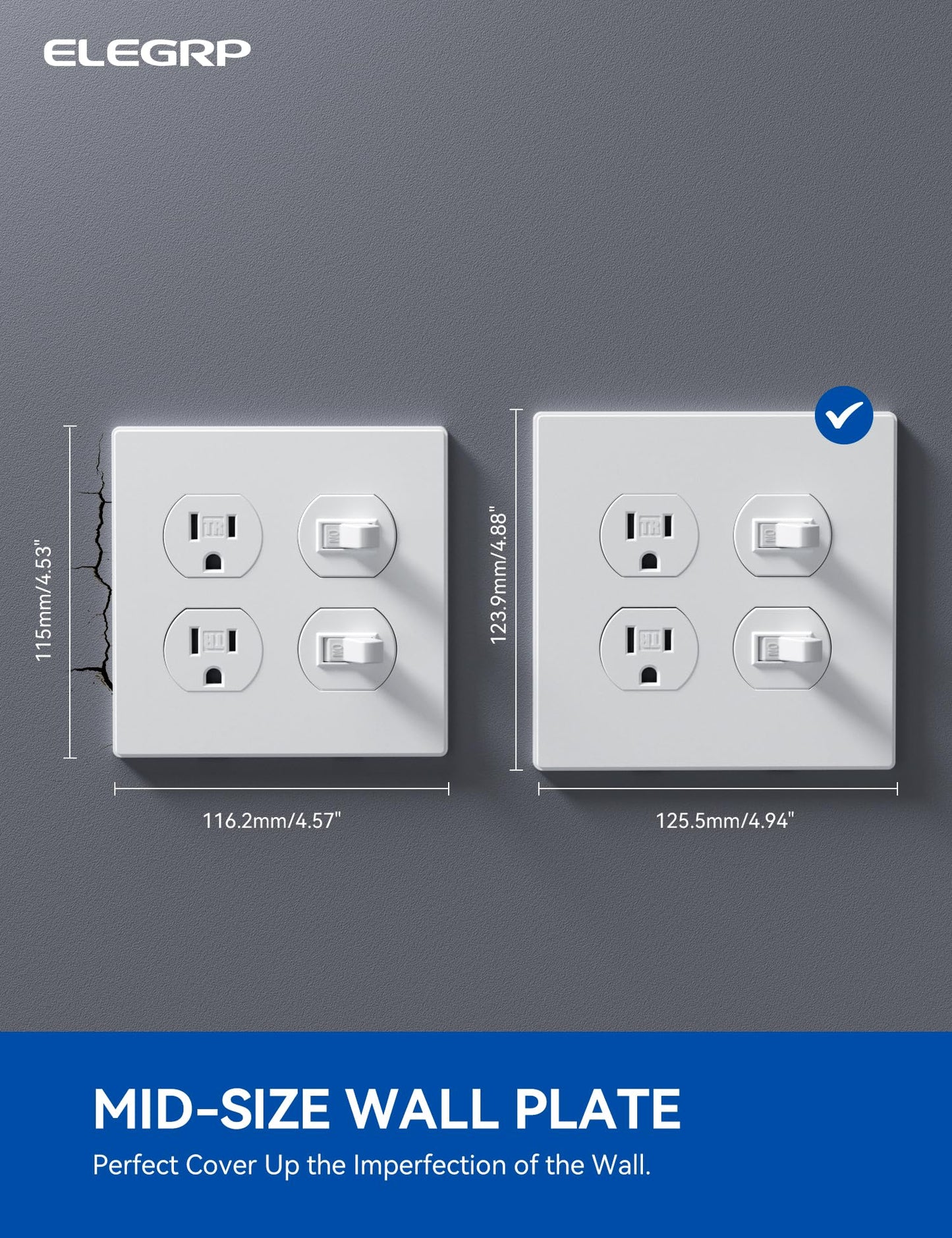 ELEGRP 2-Gang Screwless Duplex Wall Plates , Mid-Size Unbreakable Thermoplastic Covers for Duplex & Combination Receptacles, UL Listed