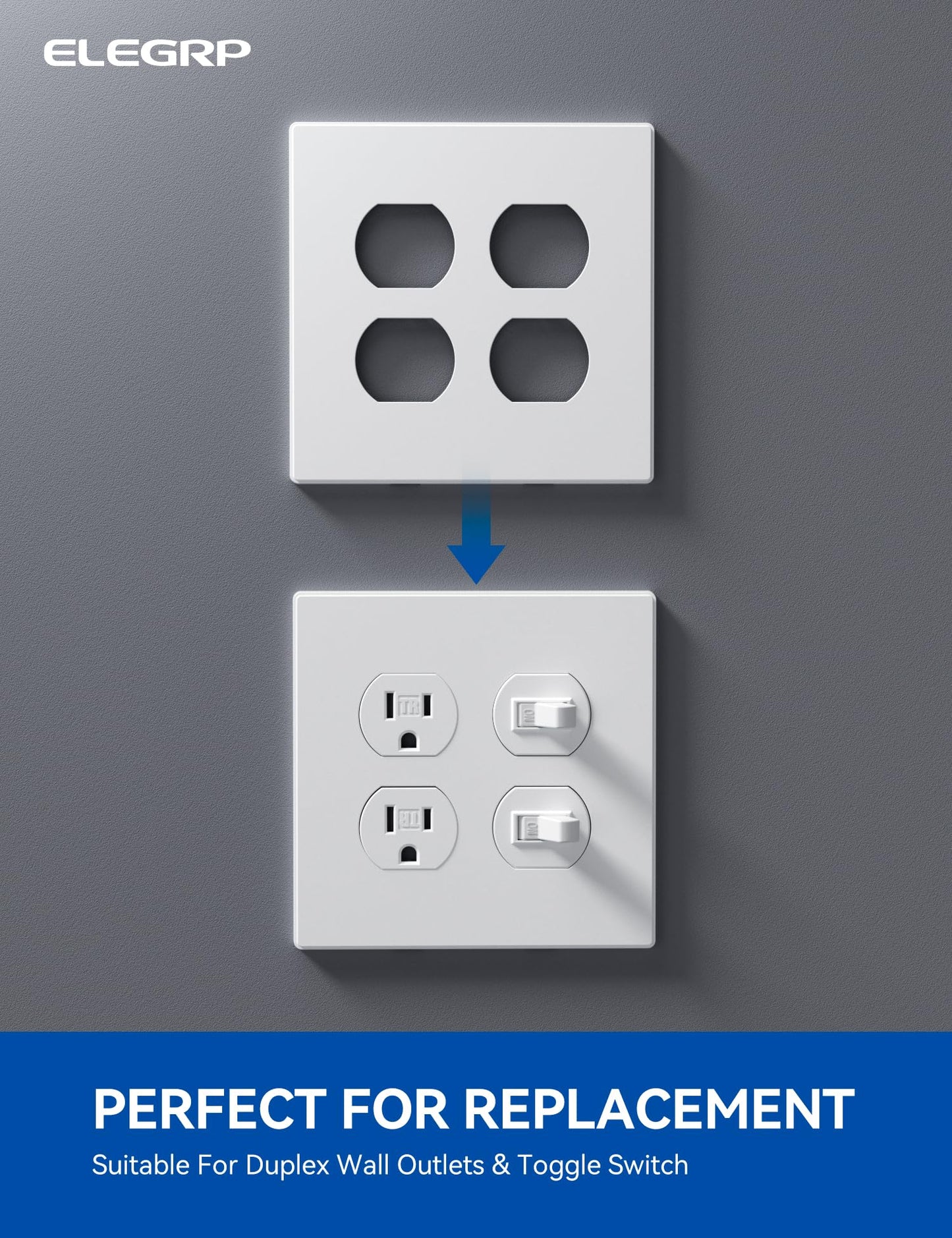 ELEGRP 2-Gang Screwless Duplex Wall Plates , Mid-Size Unbreakable Thermoplastic Covers for Duplex & Combination Receptacles, UL Listed