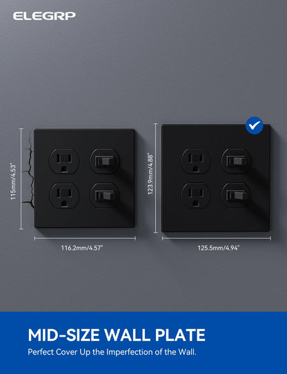 ELEGRP 2-Gang Screwless Duplex Wall Plates , Mid-Size Unbreakable Thermoplastic Covers for Duplex & Combination Receptacles, UL Listed