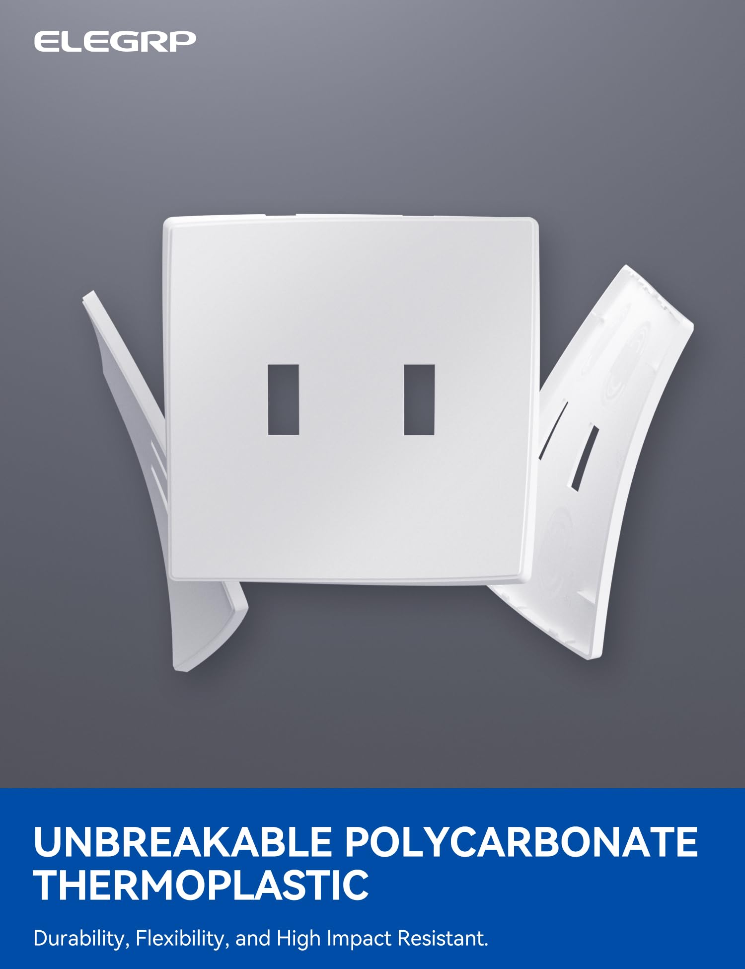 ELEGRP  2-Gang Screwless Toggle Wall Plates, Mid-Size, Unbreakable Thermoplastic Faceplate Cover for Toggle Switches & Dimmer Switches, UL Listed