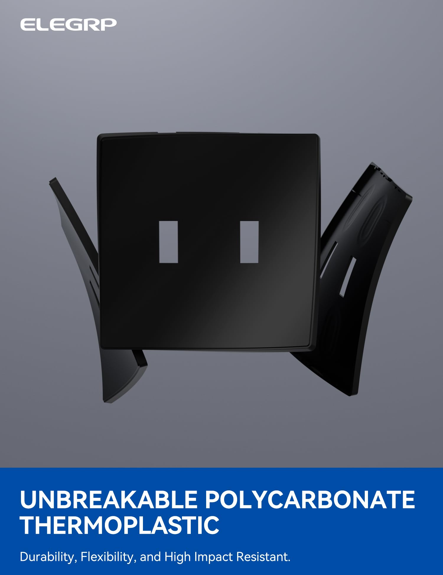 ELEGRP  2-Gang Screwless Toggle Wall Plates, Mid-Size, Unbreakable Thermoplastic Faceplate Cover for Toggle Switches & Dimmer Switches, UL Listed