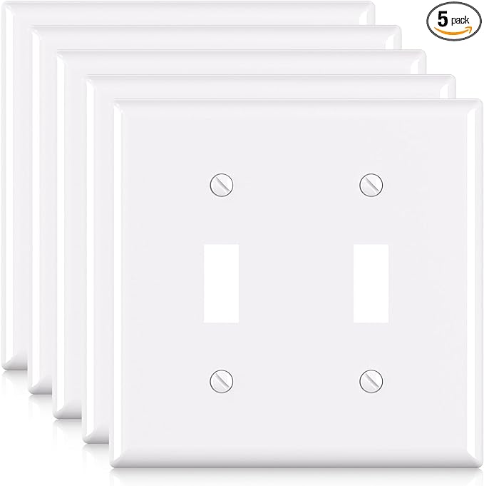 ELEGRP Toggle Light Switch Wall Plate, 1-Gang & 2-Gang Standard Size, Unbreakable Thermoplastic Covers, 5 Pack, Black/White