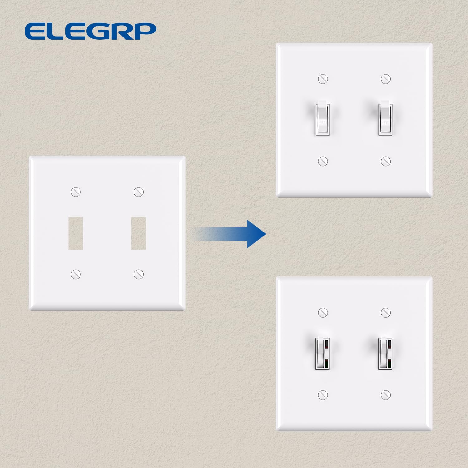ELEGRP Toggle Light Switch Wall Plate, 1-Gang & 2-Gang Standard Size, Unbreakable Thermoplastic Covers, 5 Pack, Black/White
