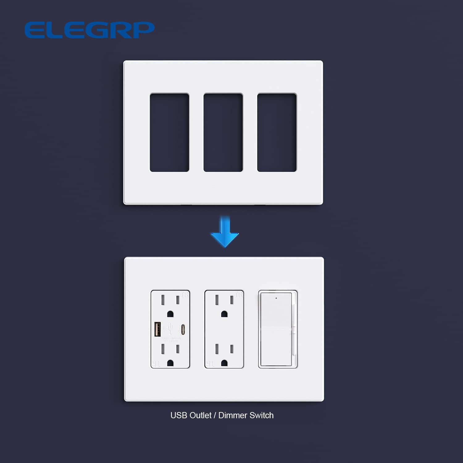 ELEGRP Screwless Decorative Receptacle Wall Plate Covers, Matte Finish, 1-Gang, 2-Gang, 3-Gang , Unbreakable Thermoplastic