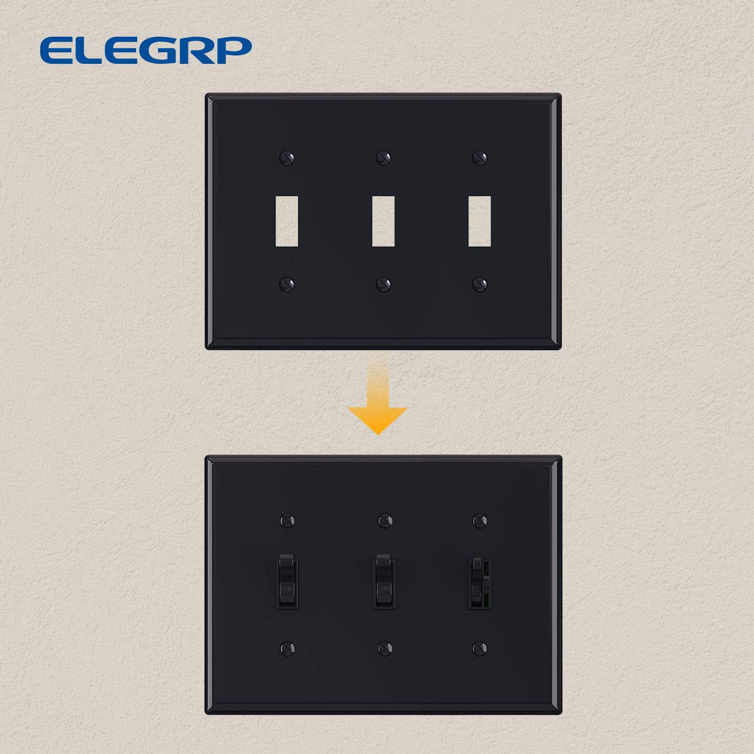 ELEGRP 3-Gang Toggle Switch Wall Plate, Mid-Size, Unbreakable Thermoplastic Cover for Toggle and Dimmer Switches, UL Listed