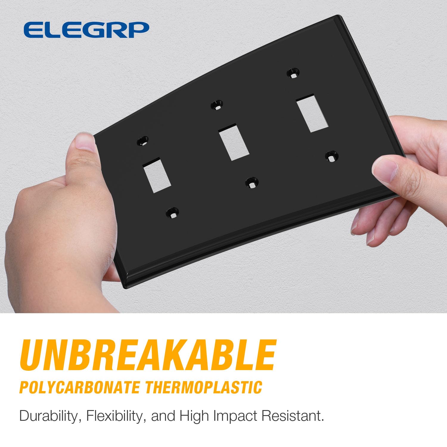 ELEGRP 3-Gang Toggle Switch Wall Plate, Mid-Size, Unbreakable Thermoplastic Cover for Toggle and Dimmer Switches, UL Listed