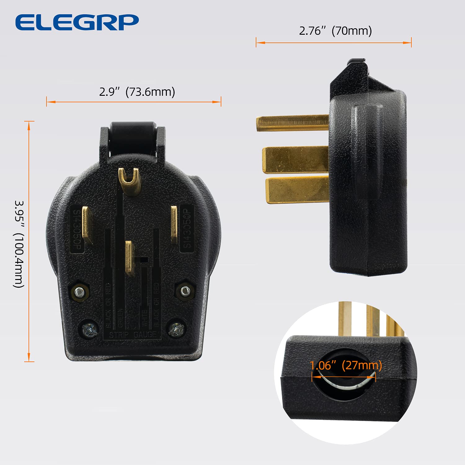 ELEGRP 30/50 Amp Flush Mount Power Receptacle, NEMA 14-30R & 14-50R Outlet, and Heavy Duty Plug, NEMA 14-30P & 14-50P, 125/250V, UL Listed