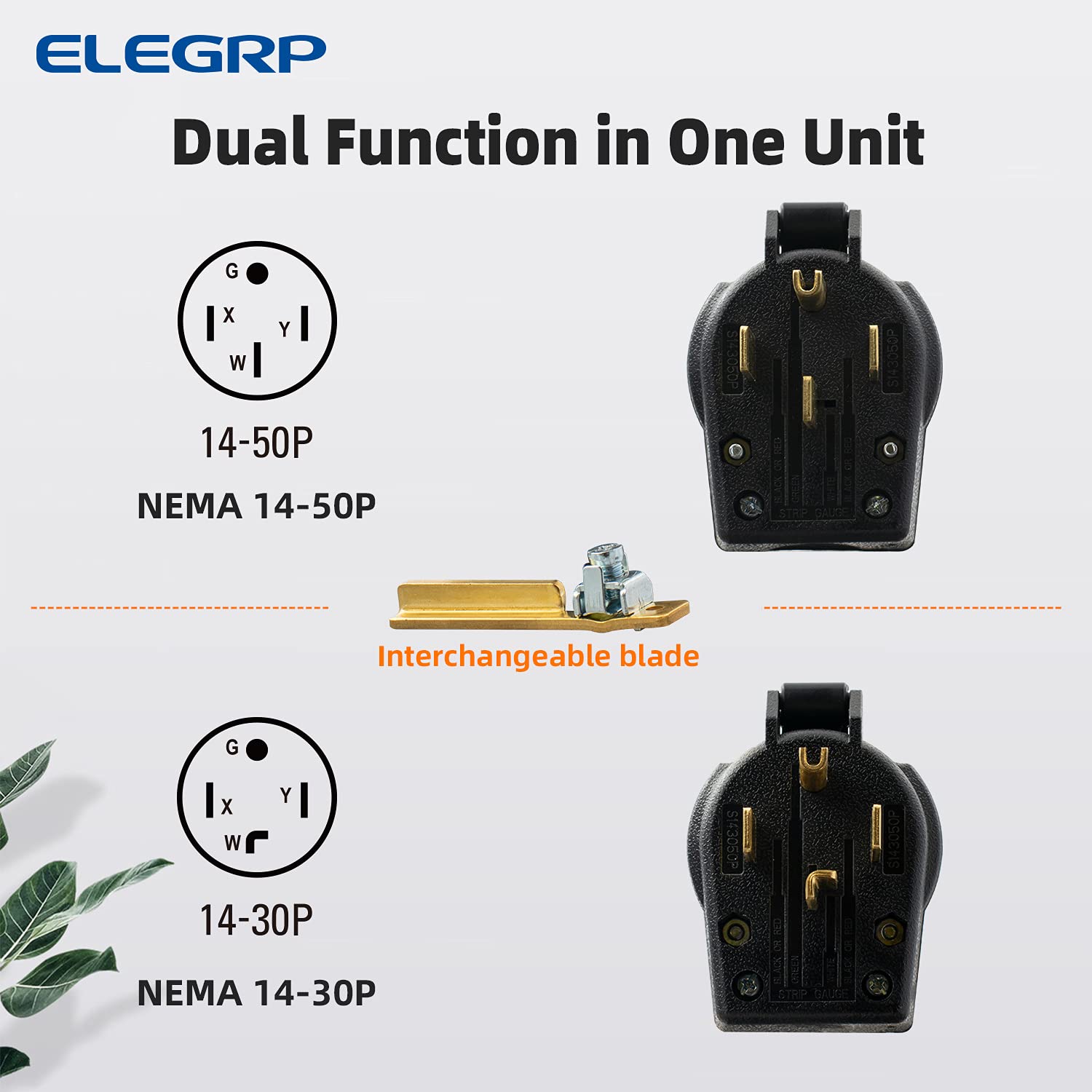ELEGRP 30/50 Amp Flush Mount Power Receptacle, NEMA 14-30R & 14-50R Outlet, and Heavy Duty Plug, NEMA 14-30P & 14-50P, 125/250V, UL Listed