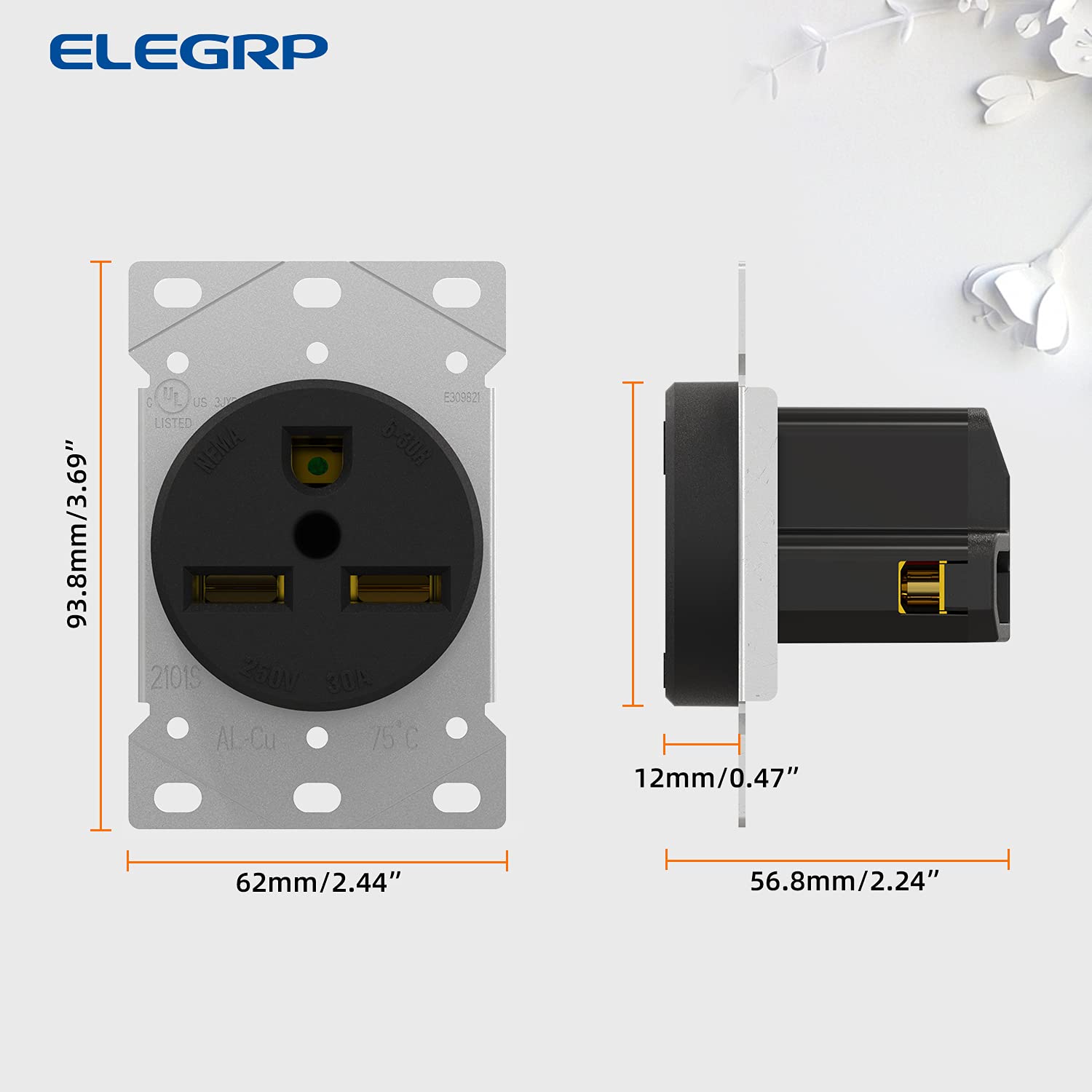 ELEGRP 30/50 Amp Flush Mount Power Receptacle, NEMA 6-30R & 6-50R Outlet, and Heavy Duty Plug, NEMA 6-30P & 6-50P, 250V, UL Listed