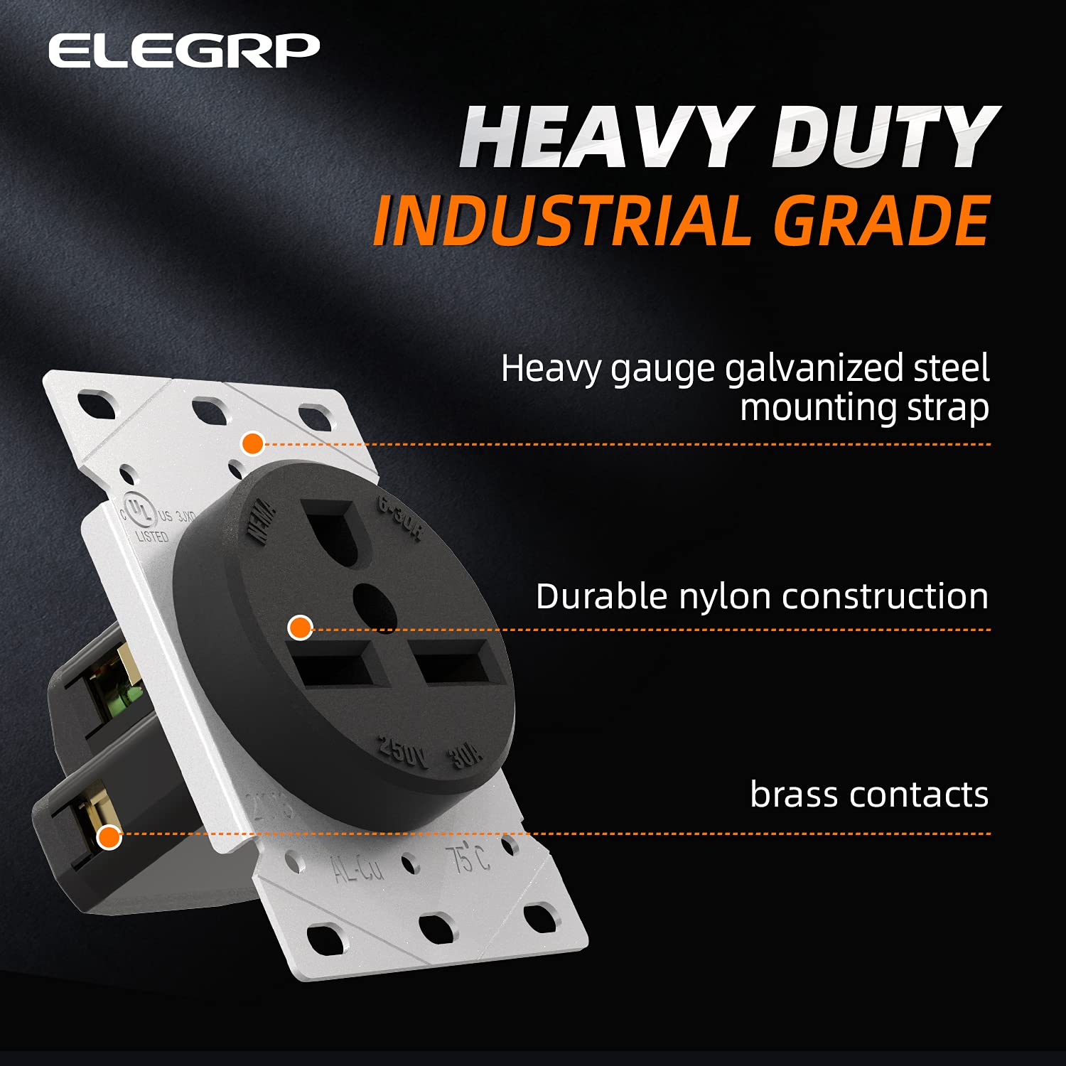 ELEGRP 30/50 Amp Flush Mount Power Receptacle, NEMA 6-30R & 6-50R Outlet, and Heavy Duty Plug, NEMA 6-30P & 6-50P, 250V, UL Listed