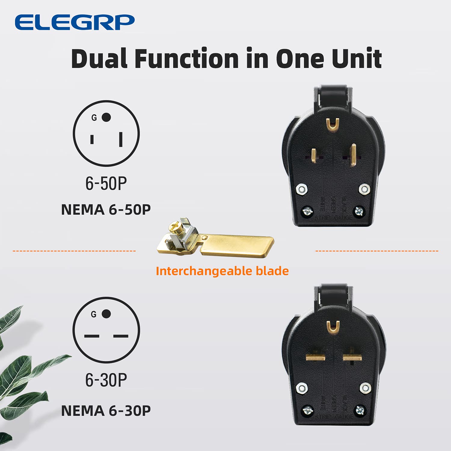 ELEGRP 30/50 Amp Flush Mount Power Receptacle, NEMA 6-30R & 6-50R Outlet, and Heavy Duty Plug, NEMA 6-30P & 6-50P, 250V, UL Listed