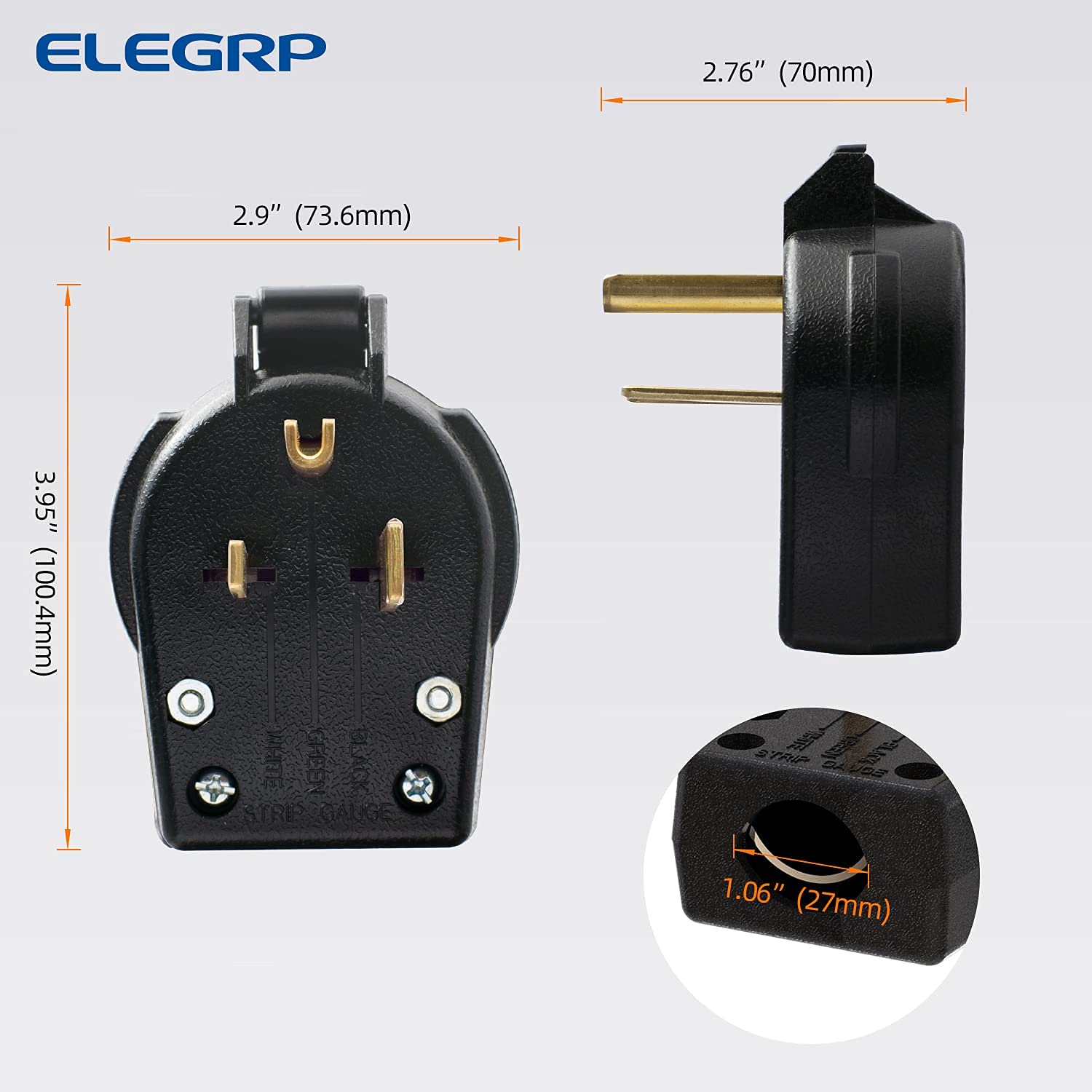 ELEGRP 30/50 Amp Flush Mount Power Receptacle, NEMA 6-30R & 6-50R Outlet, and Heavy Duty Plug, NEMA 6-30P & 6-50P, 250V, UL Listed