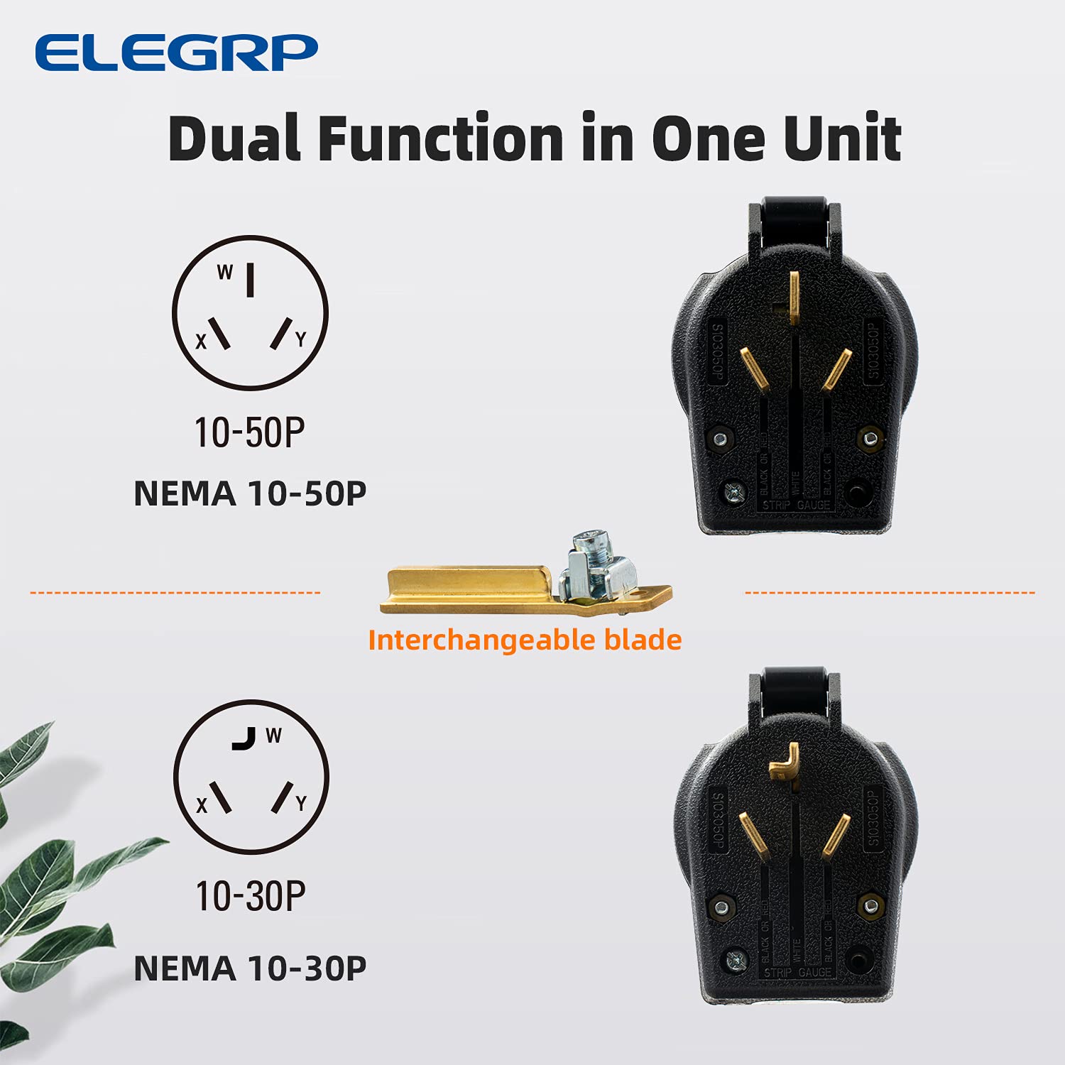 ELEGRP 30/50 Amp Flush Mount Power Receptacle, NEMA 10-30R & 10-50R Outlet, and Heavy Duty Plug, NEMA 10-30P & 10-50P, 125/250V, UL Listed